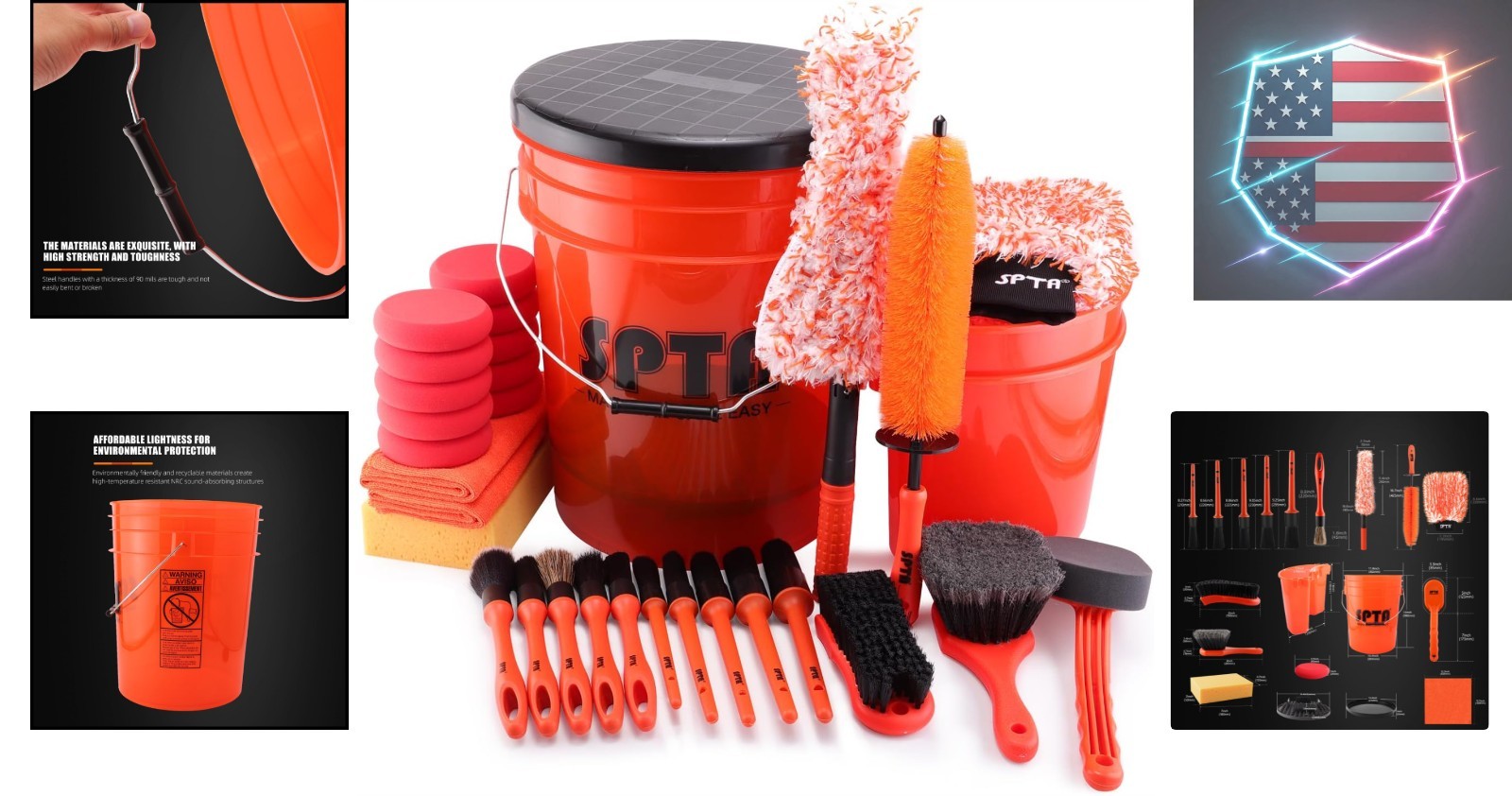 33Pcs Car Wash Bucket Set, 20L Scratch Free Detailing Bucket with Car Wash Fi