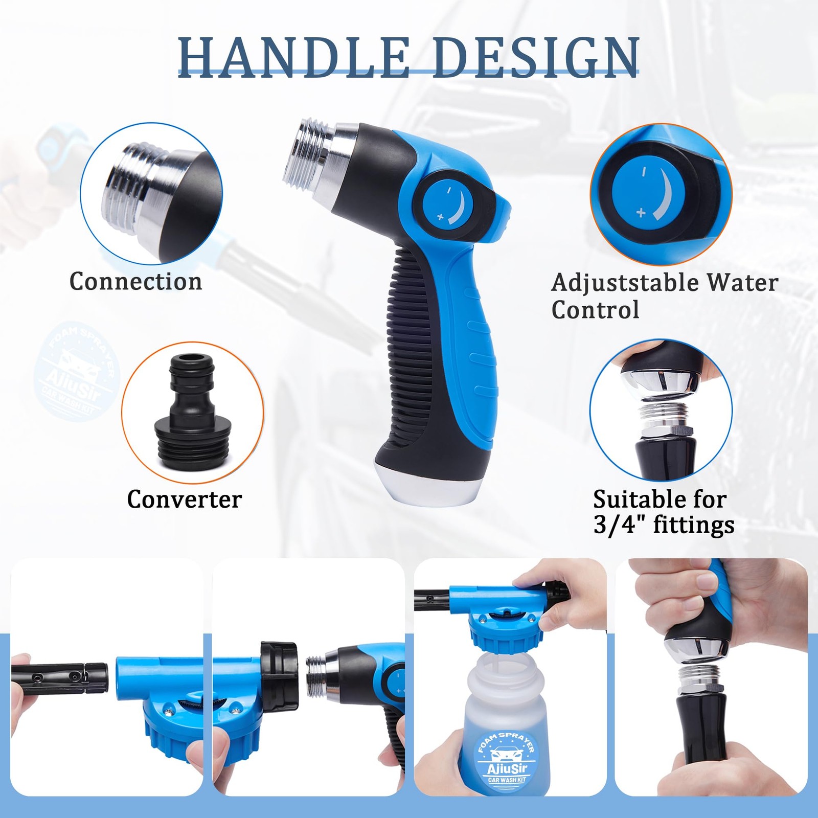 Foam Cannon Sprayer Garden Hose Car Wash Cleaning Kit Sponge Towel