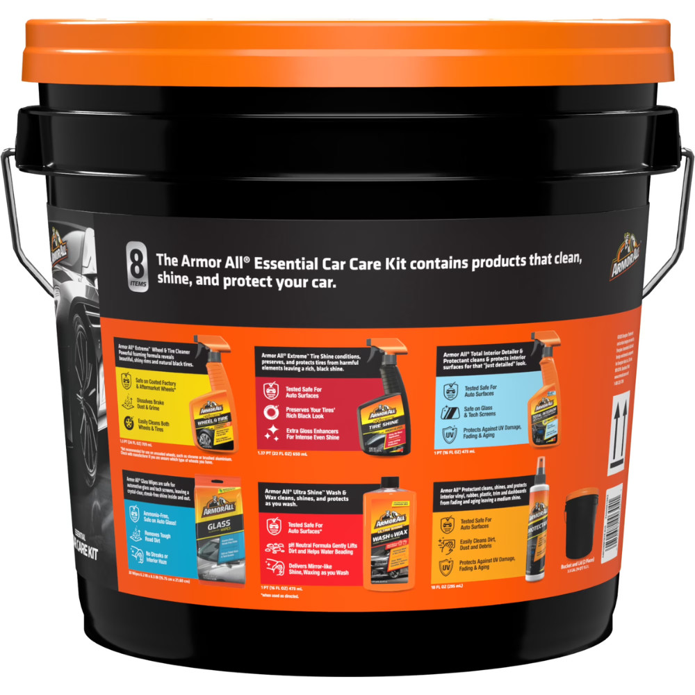 Armor All Car Care Cleaning Kit, Car Detailing 8-Piece Bucket, Wash, Polish, Wax