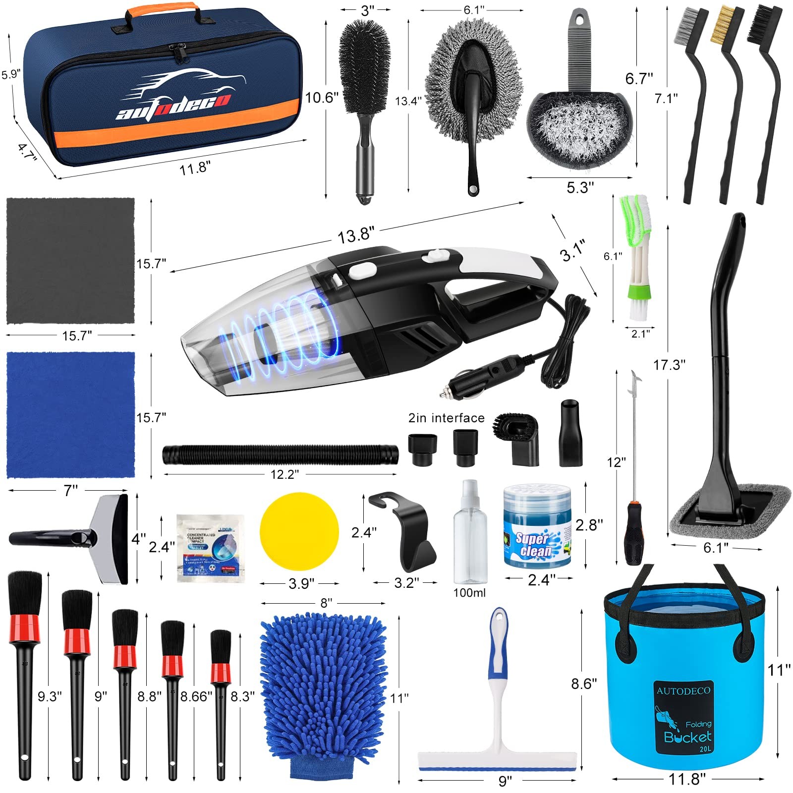 41pcs Car Cleaning Wash Kit Interior Detailing Cleaner Kit With High Power Handh