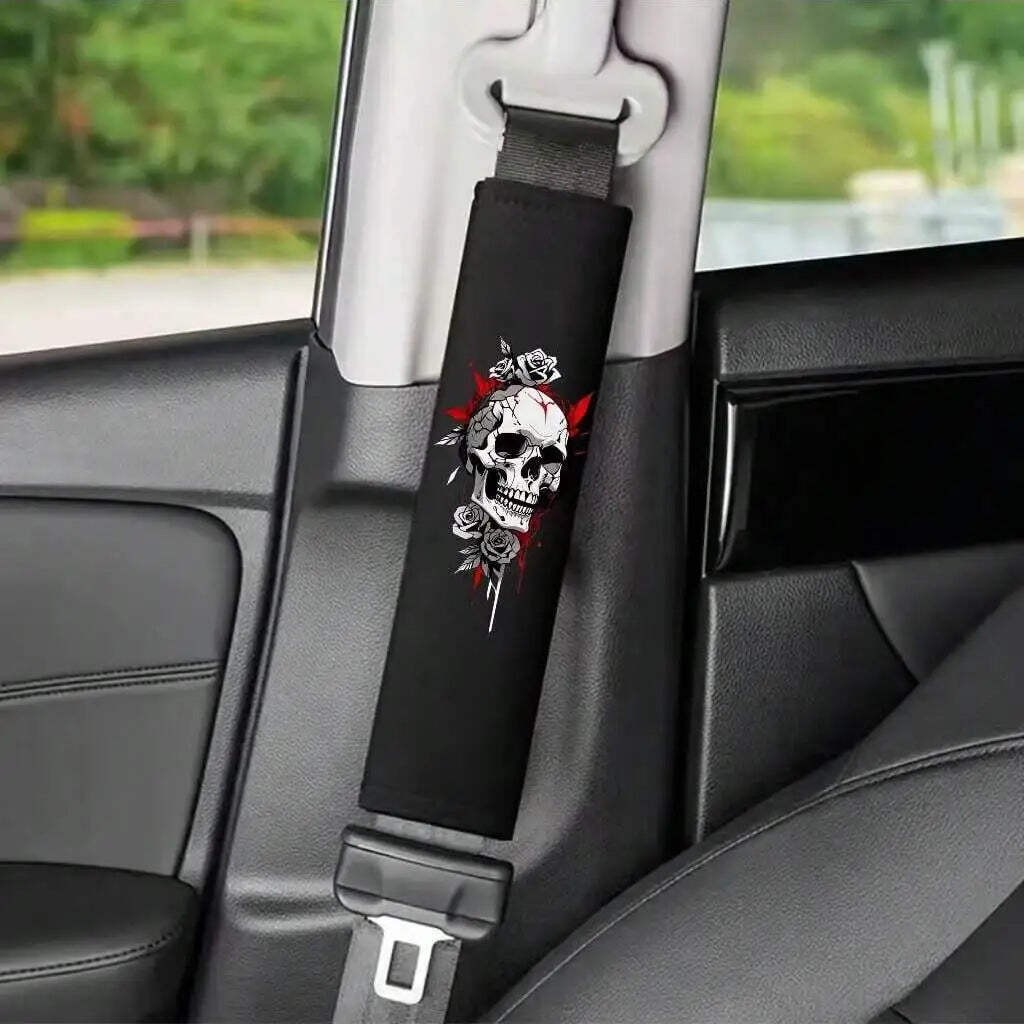 2PCS Skull Pattern Car Shoulder Protection Belt Safety Protective Cover Strap