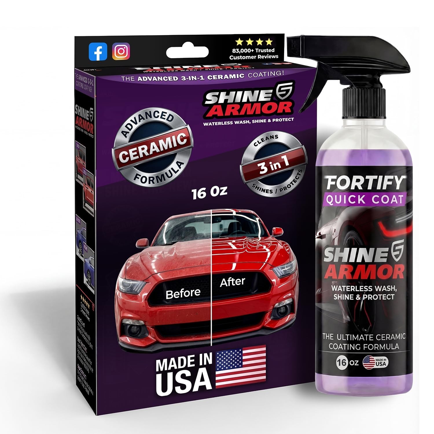 3-in-1 Waterless Car Wash Spray with Ceramic Coating – Wax, Paint Protector & Cl
