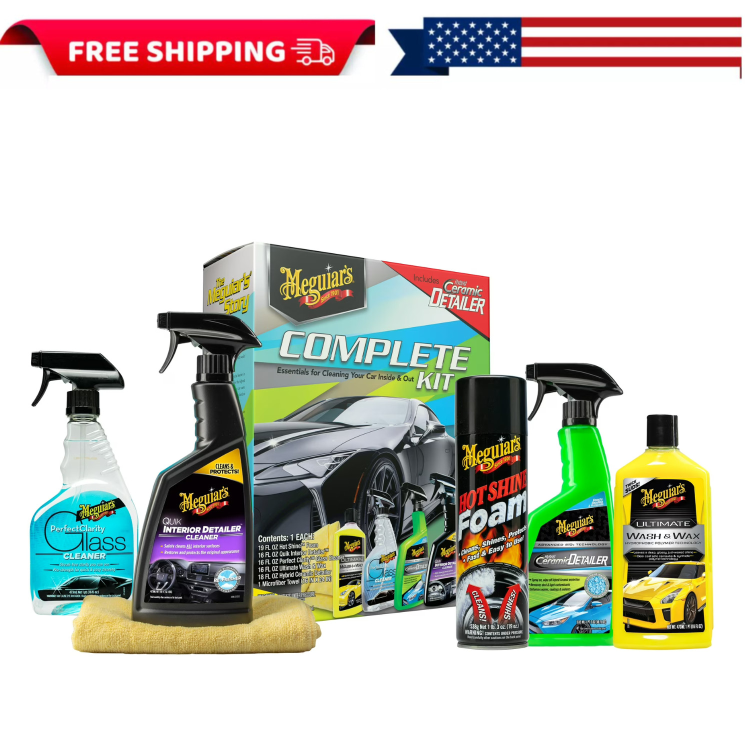 Meguiar’s Complete Car Care Kit 6 Pc Auto Wash Wax Tire Interior Clean