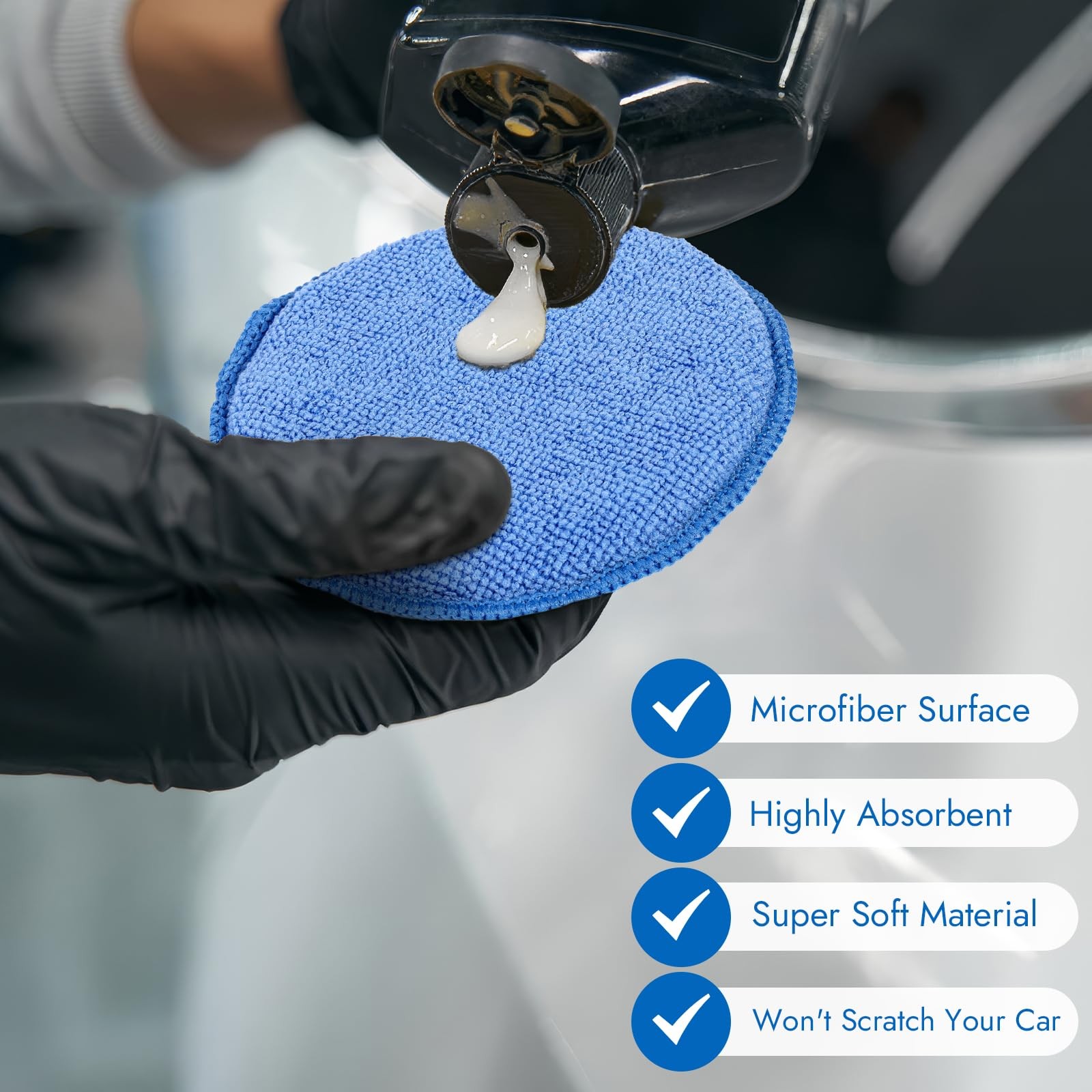 10 Pack Wax Applicator Pads, Microfiber Pad with Finger Blue