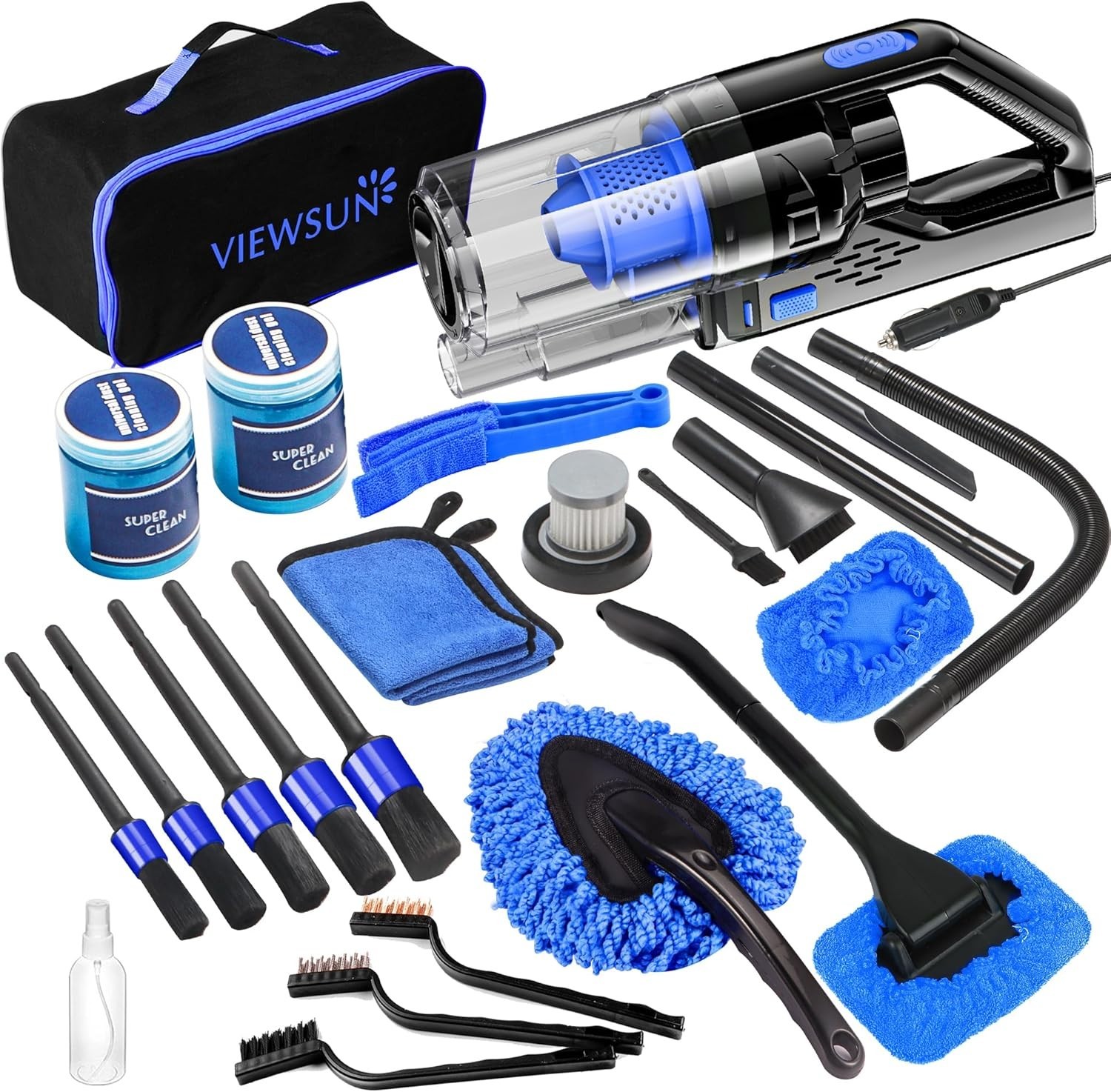 Car Cleaning Kit, Car Interior Detailing Kit with High Power Handheld Vacuum, De