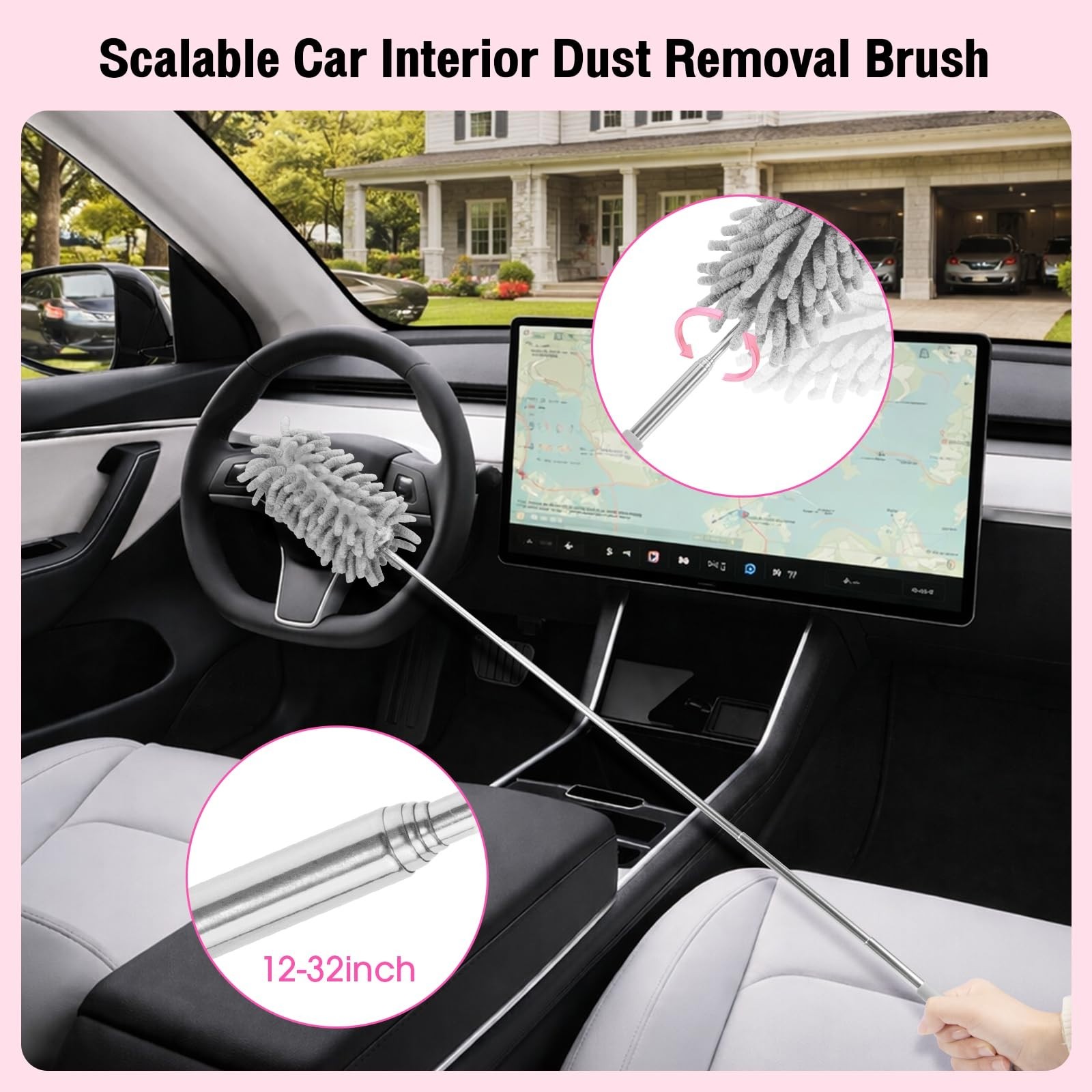 25Pcs Pink Car Cleaning Kit – 4-in-1 Vacuum, Detailing Brushes & Windshield Tool