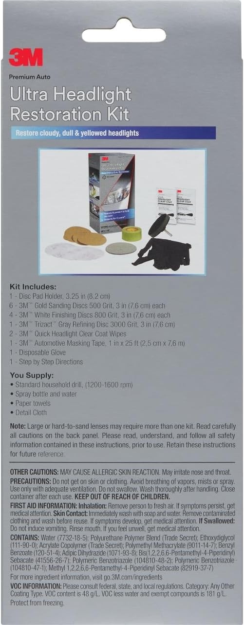 3M Ultra Headlight Restoration Kit, Contains Masking Tape, Light Sanding…
