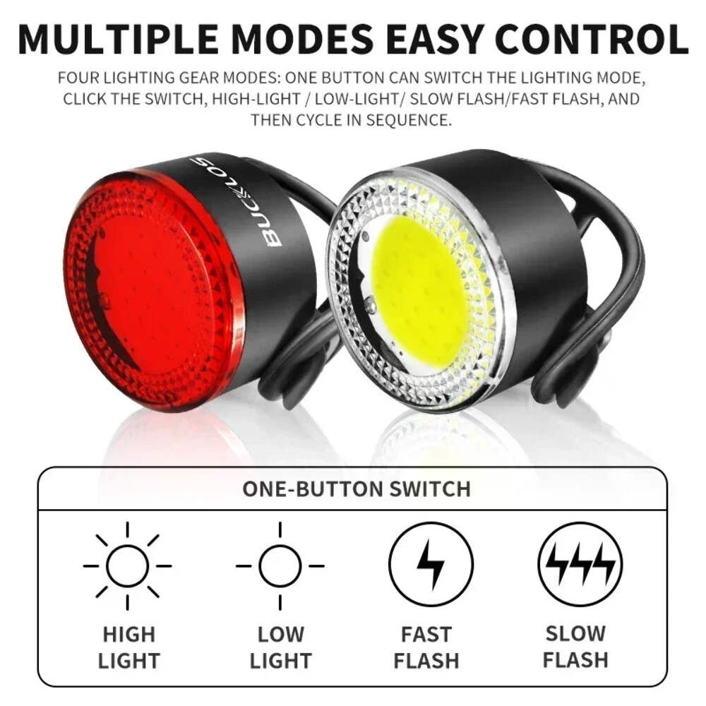 BUCKLOS Bike Light COB Front Rear Bicycle Lights LED Rechargeable Mountain Road