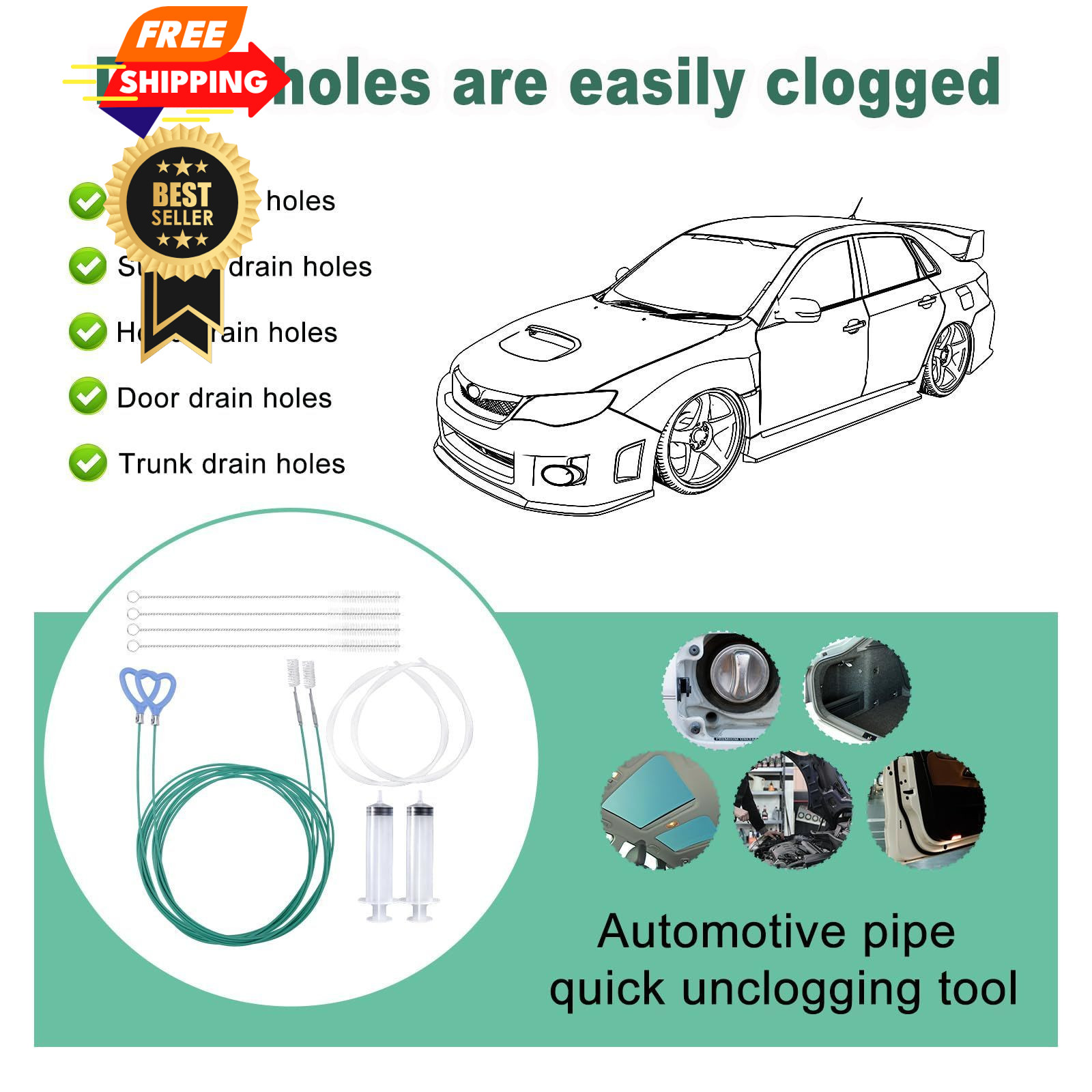 BOXOB 10 Pcs Car Sunroof Drain Cleaning Tool, 2 118in as shown in the picture