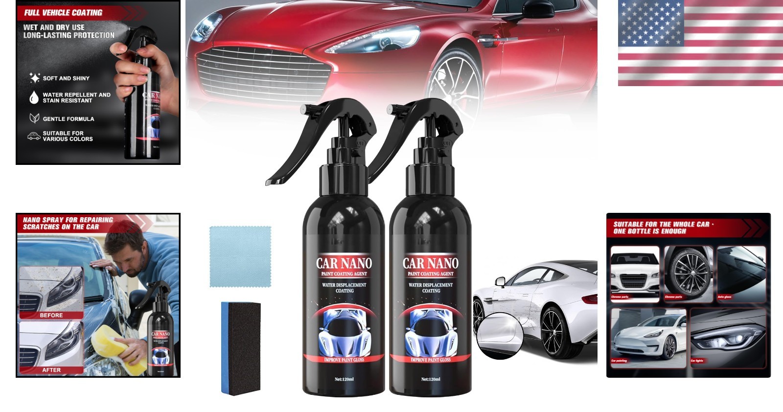 Water Displacement Nano Coating 2PCS Set – Fast Scratch Repair for Vehicle Shine