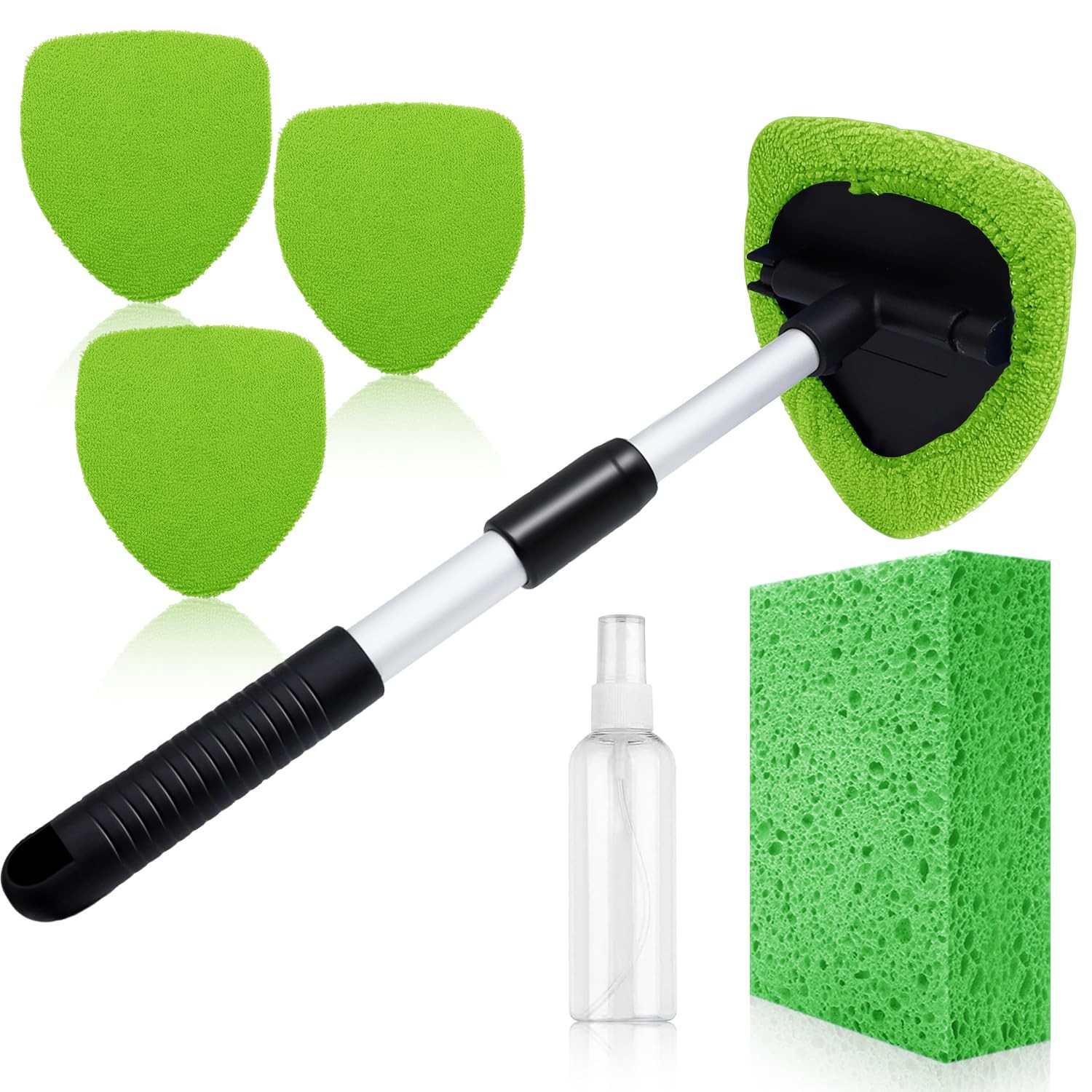 “22.5” Windshield Cleaner Tool Kit Extendable Handle, Microfiber Pads &