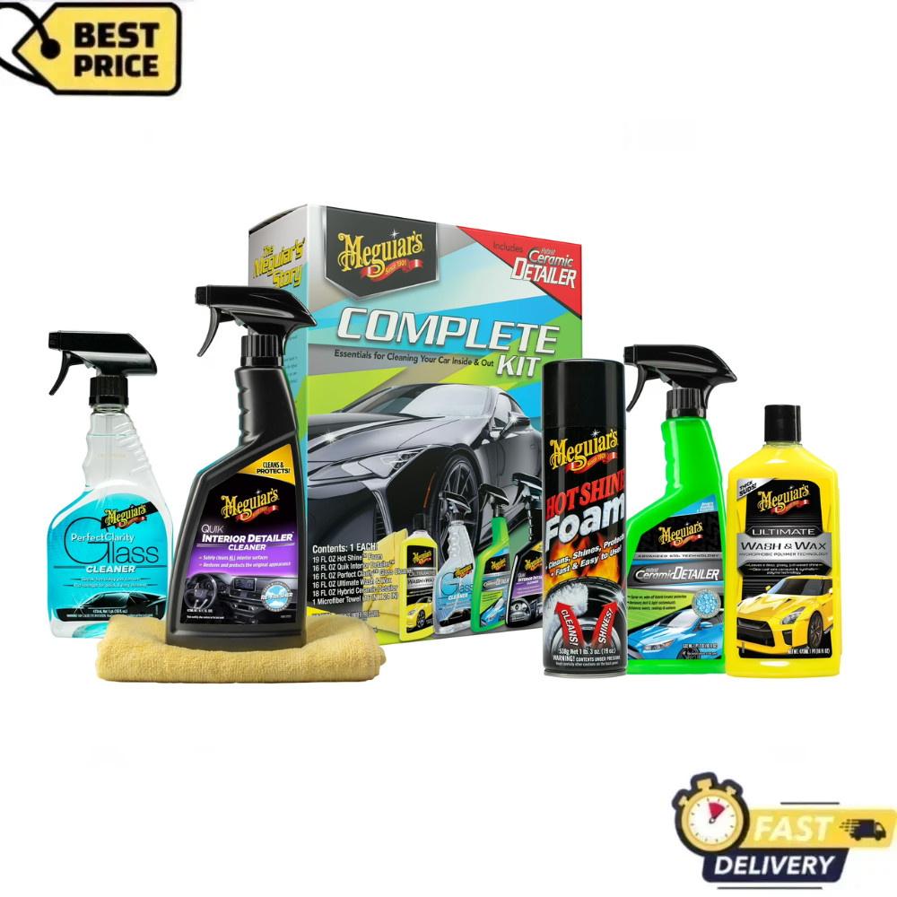 Meguiar’s Complete Car Care Kit G55208, 6 Piece Premium Cleaning & Waxing Set