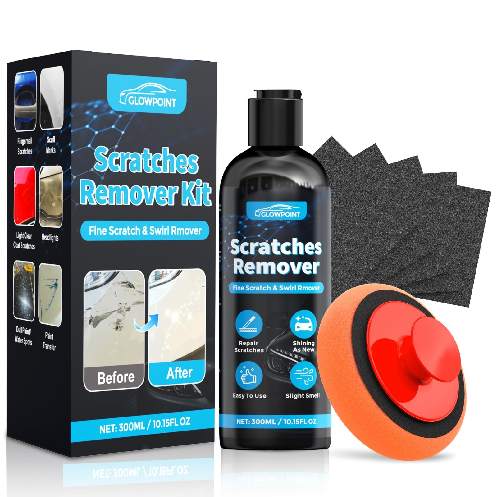Car Scratch Remover Kit 300ml – Swirl Repair, Polishing Pad & Nano Cloth for Lig