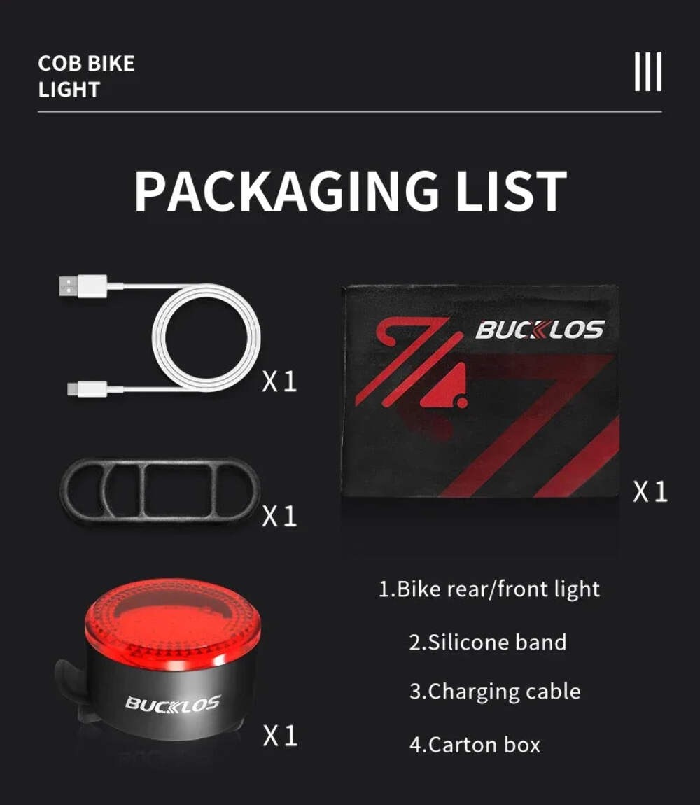BUCKLOS Bike Light COB Front Rear Bicycle Lights LED Rechargeable Mountain Road