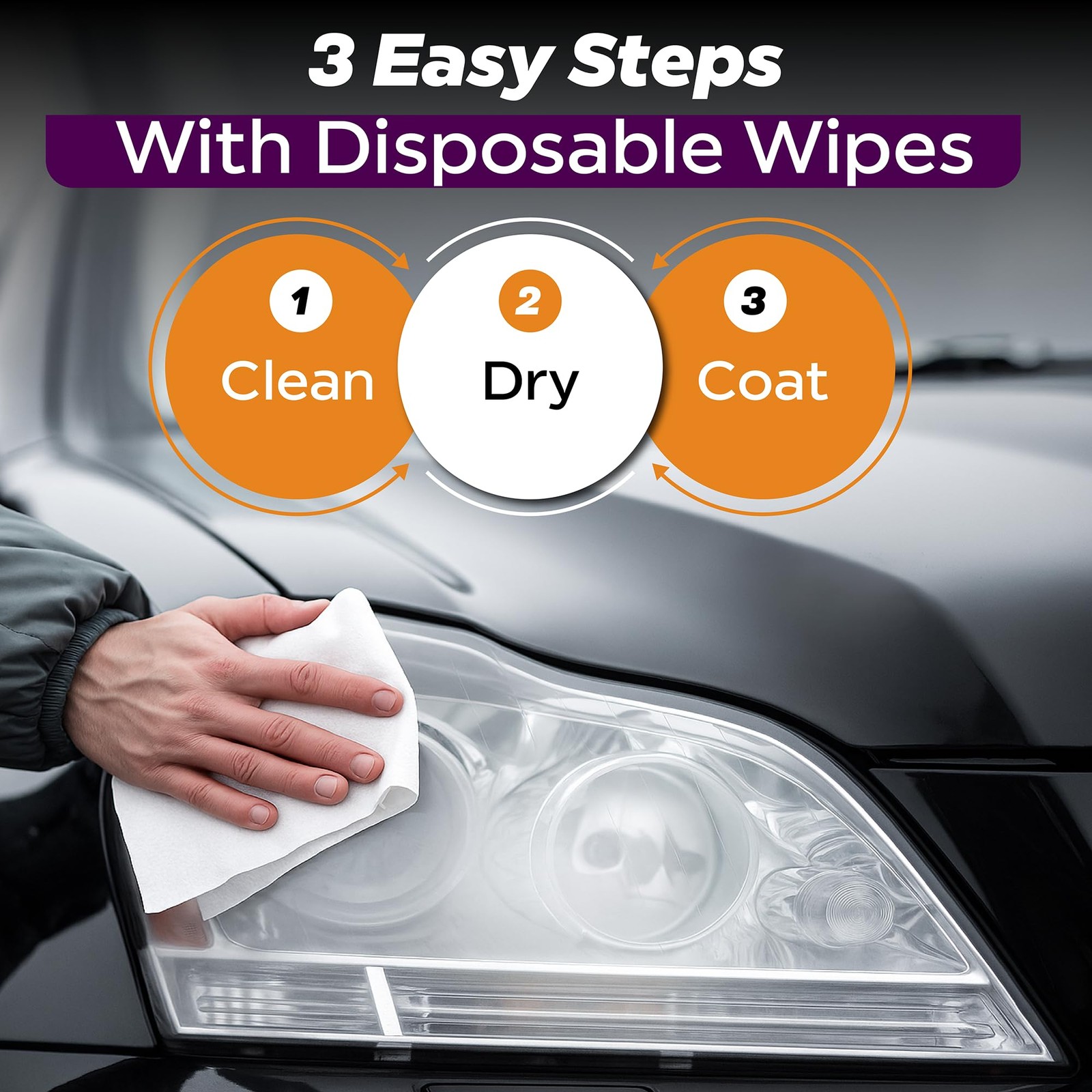 Clear Lights Tech, Headlight Restoration Kit – Headlight Cleaner 3-Wipe Syste…