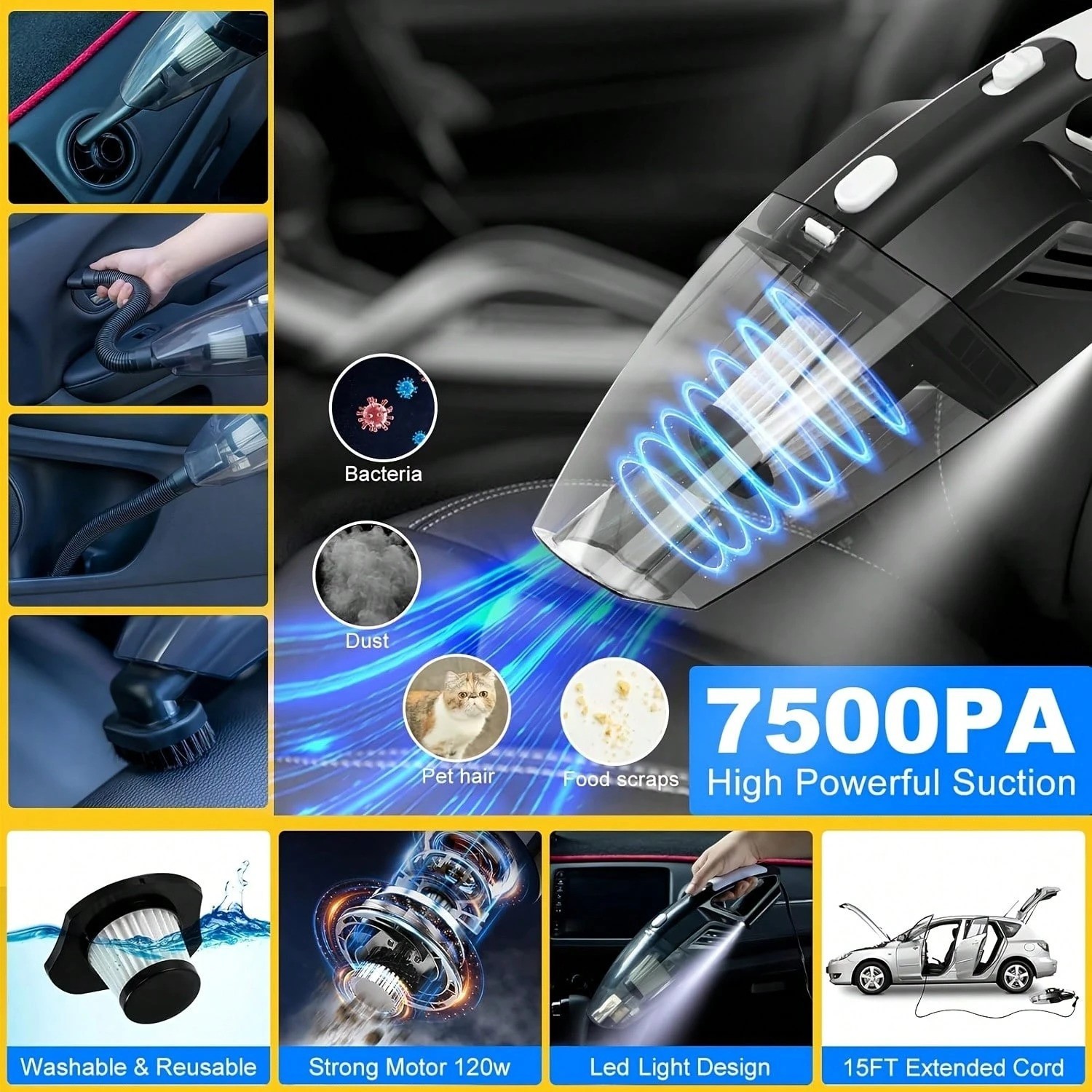 19 Piece Car Cleaning Kit Handheld Vacuum Interior Detail Tools