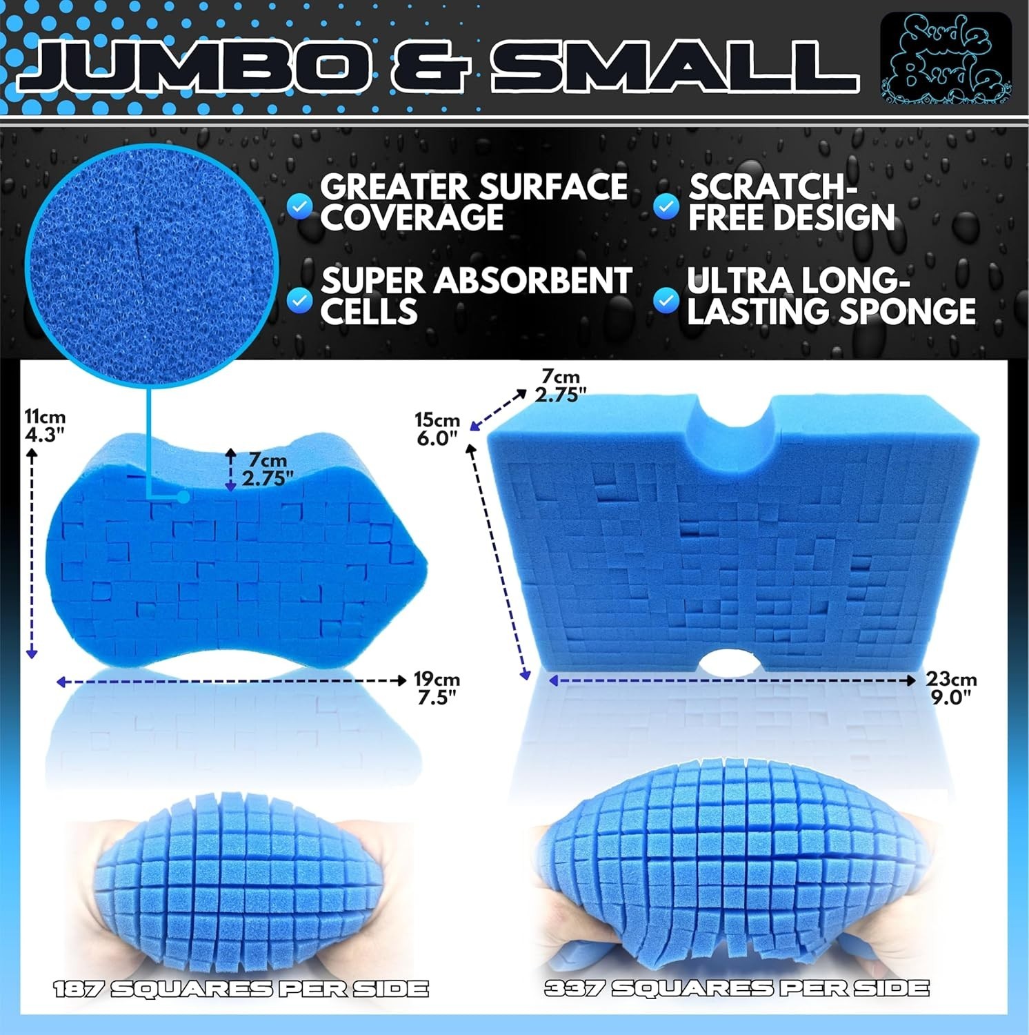 2-Pack Jumbo Car Wash Sponges – Soft, Durable Foam for Scratch-Free Detailing