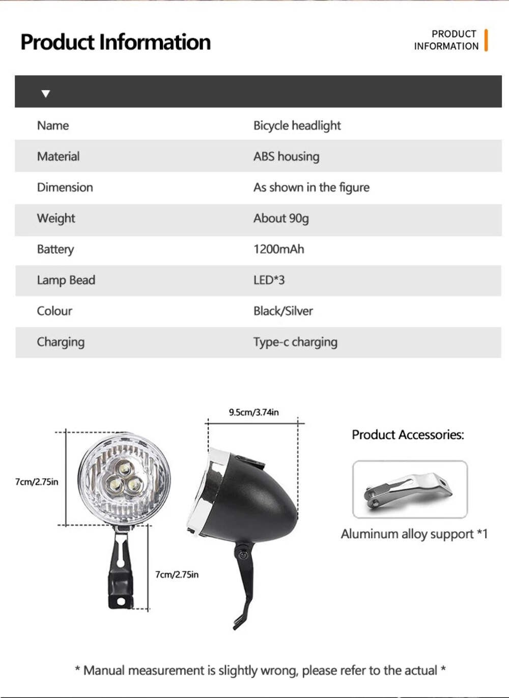Retro Bike Headlight Type-C Rechargeable Classic Mountain Bicycle Front Light 3