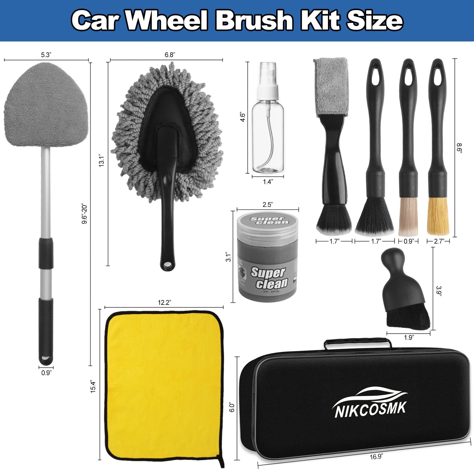 NIKCOSMK Windshield Cleaner Tool, 14Pcs Car Cleaning Kit – Interior…