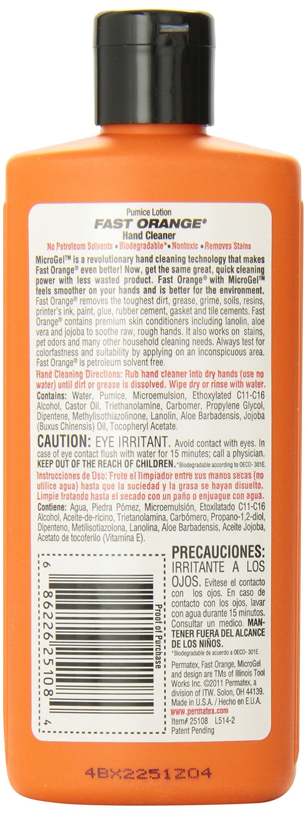 Permatex 25108 Fast Orange Pumice Lotion Hand Cleaner 7.5 oz. (Pack of 1)