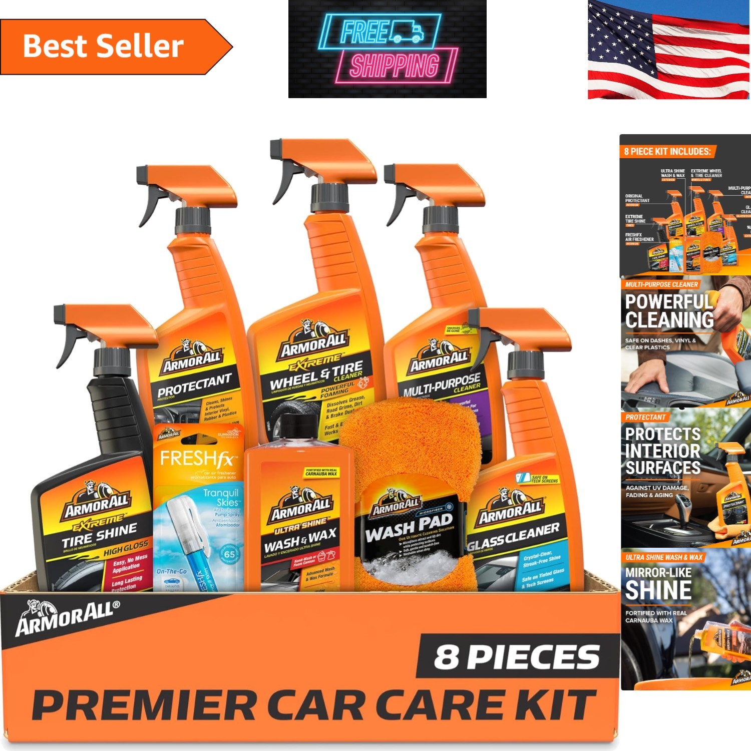 Car Care Kit: Glass Cleaner, Tire Shine & More – 8 Essential Products