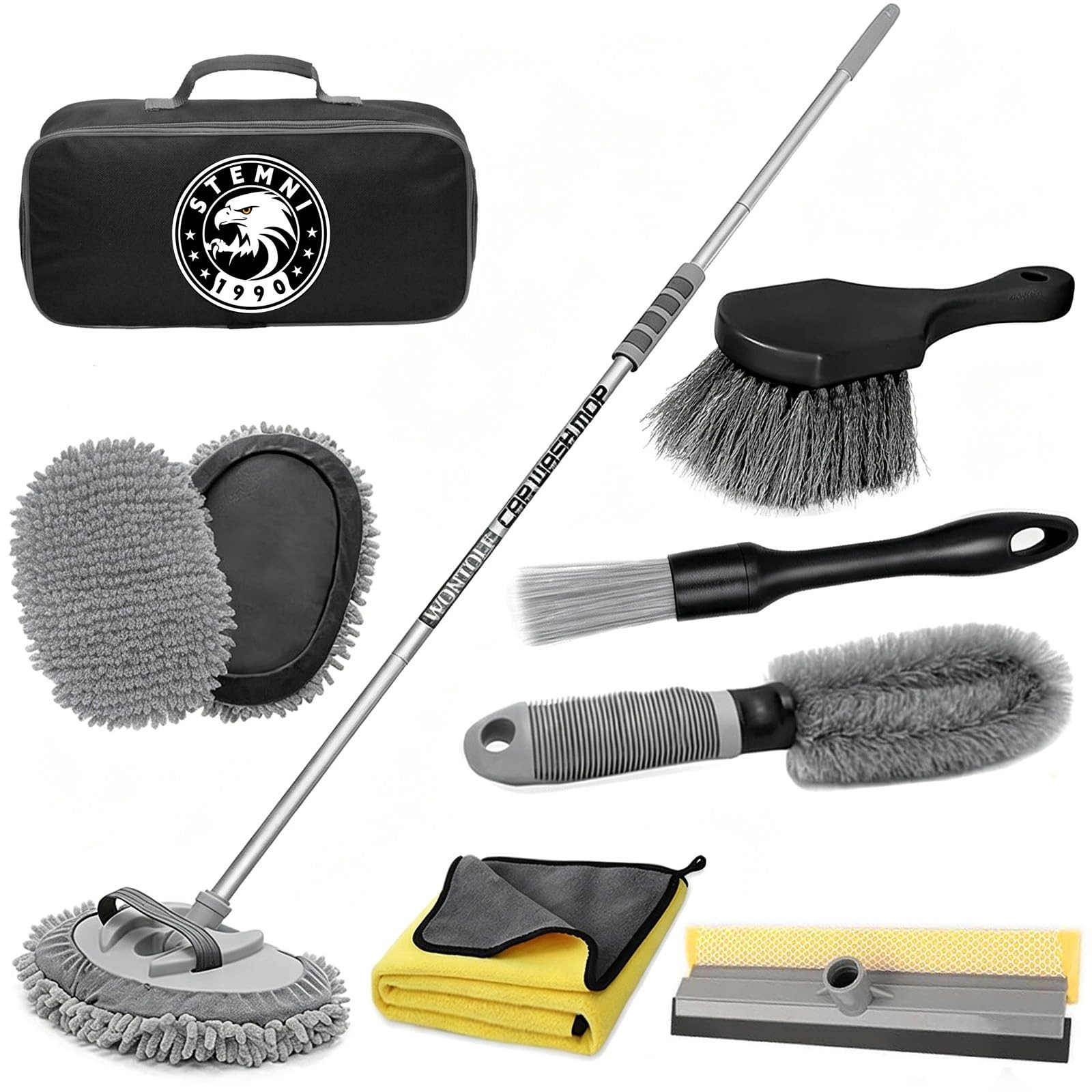 12Pcs Car Wash Kit – 62″ Long Handle Microfiber Brush, Mop & Mitt for Cars, RVs,
