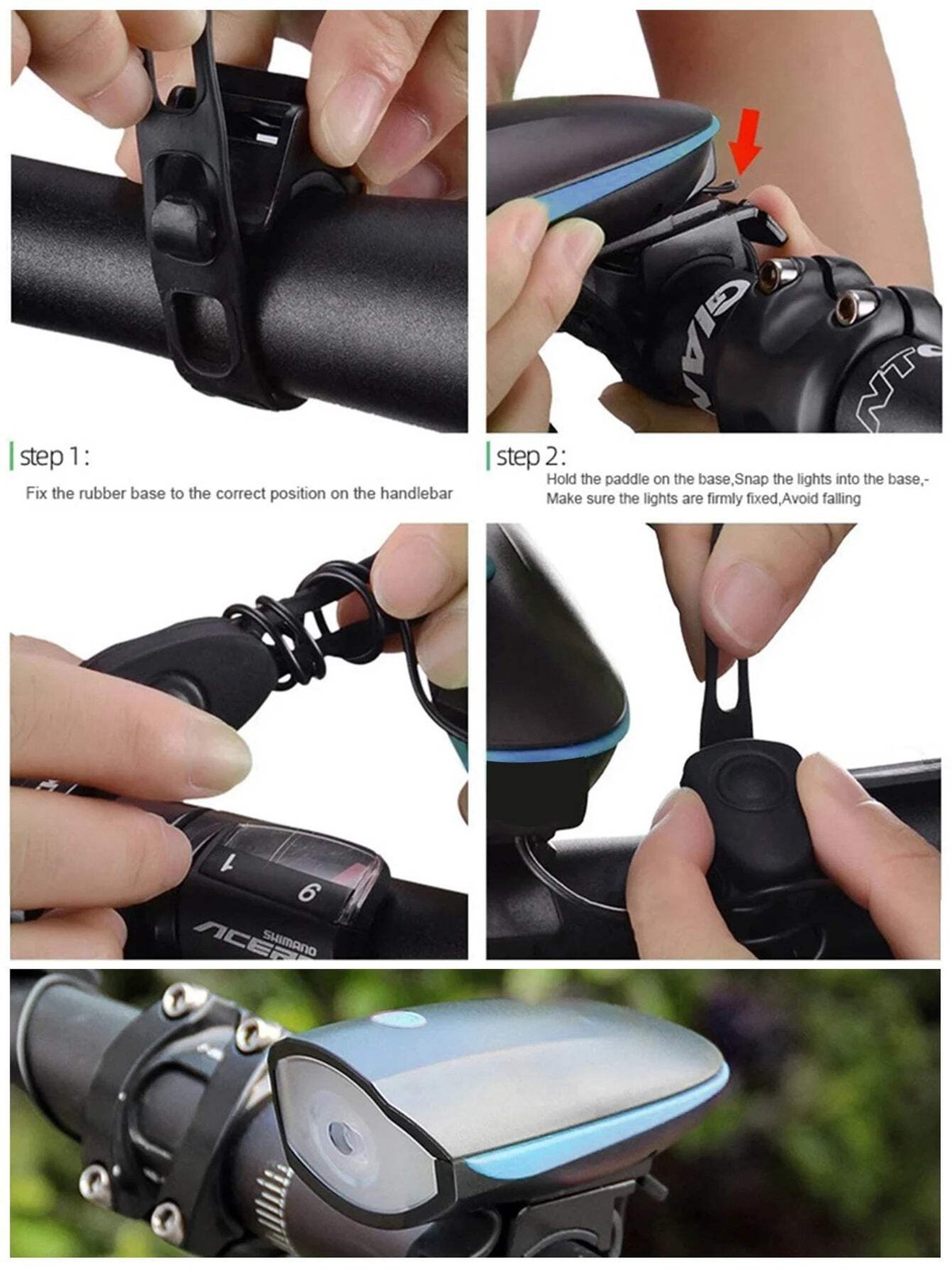 Bicycle LED Head Light with Horn Speaker 3 Modes Front remote