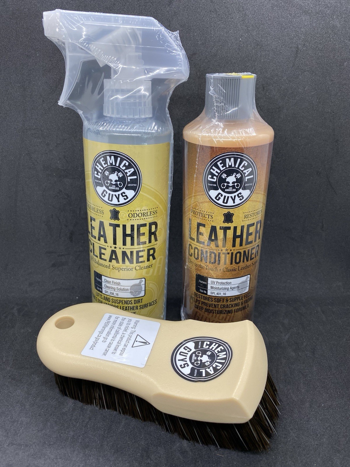 Chemical Guys Leather Care Kit Cleaner Conditioner Brush 16oz Car Auto New