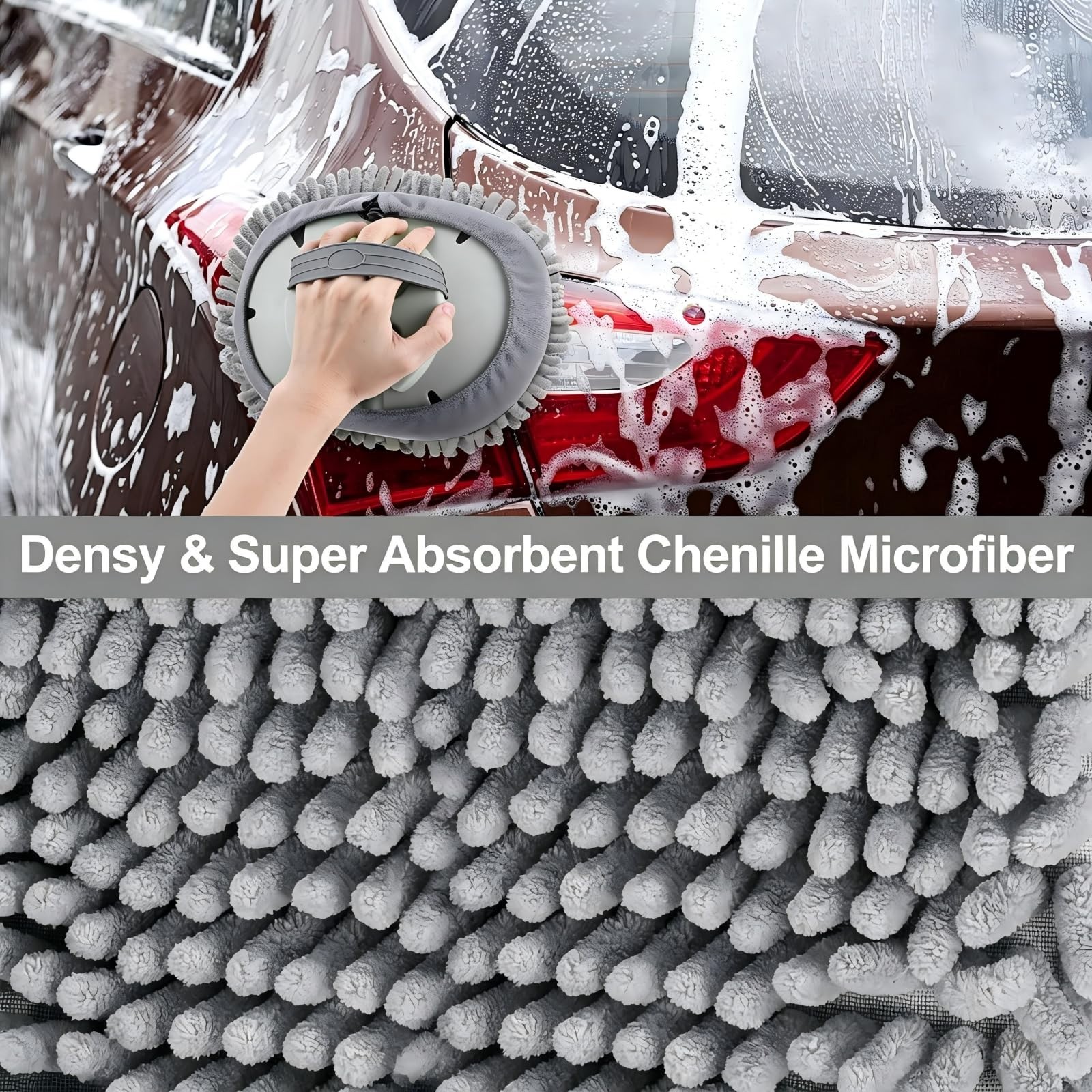 12Pcs Car Wash Kit – 62″ Long Handle Microfiber Brush, Mop & Mitt for Cars, RVs,