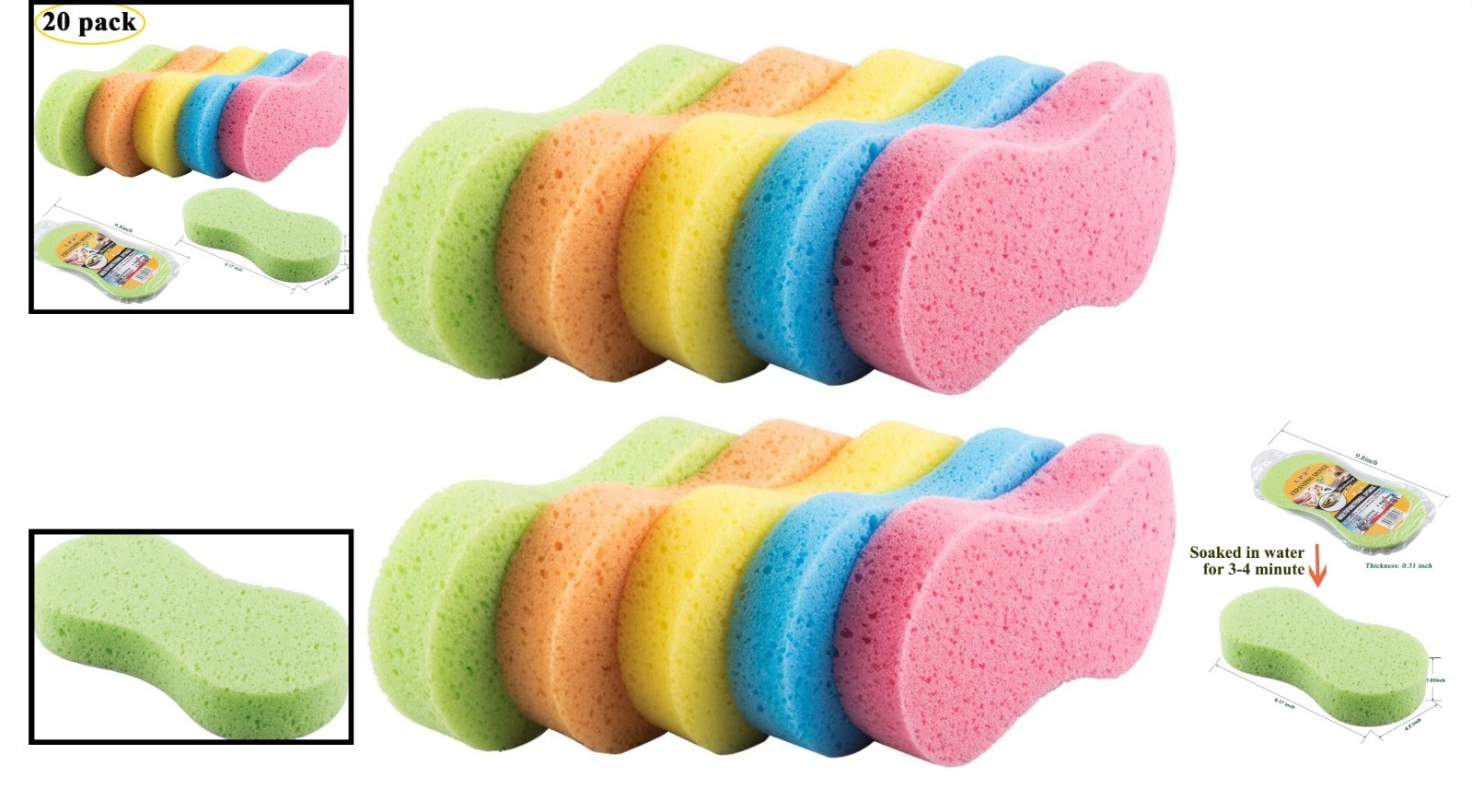 20 Pack Multi-Functional Car Wash Sponges for Vehicle and Household Cleaning …