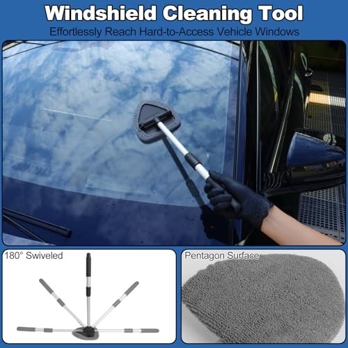 14Pcs Car Cleaning Kit – Windshield Cleaner Tool, Extendable Handle, Microfiber