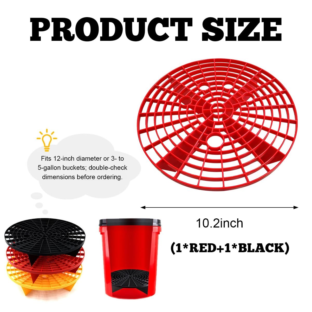Yourkar 2 PCS Car Wash Bucket Inserts, Plastic Vehicle Black+red, 2pcs