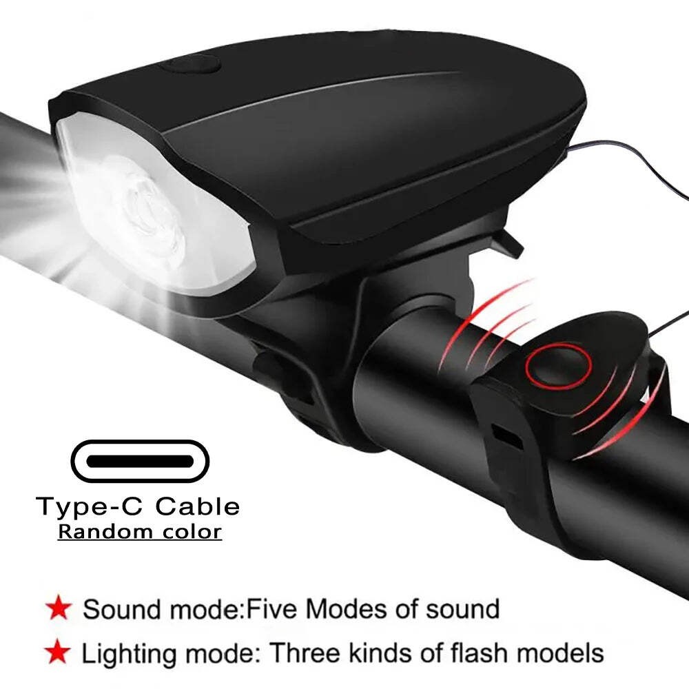 Bicycle LED Head Light with Horn Speaker 3 Modes Front remote