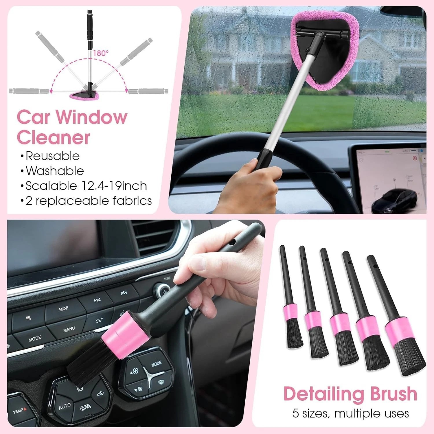 25pcs Car Cleaning Kit, Pink Interior Detailing Kit with High Power Vacuum Po…