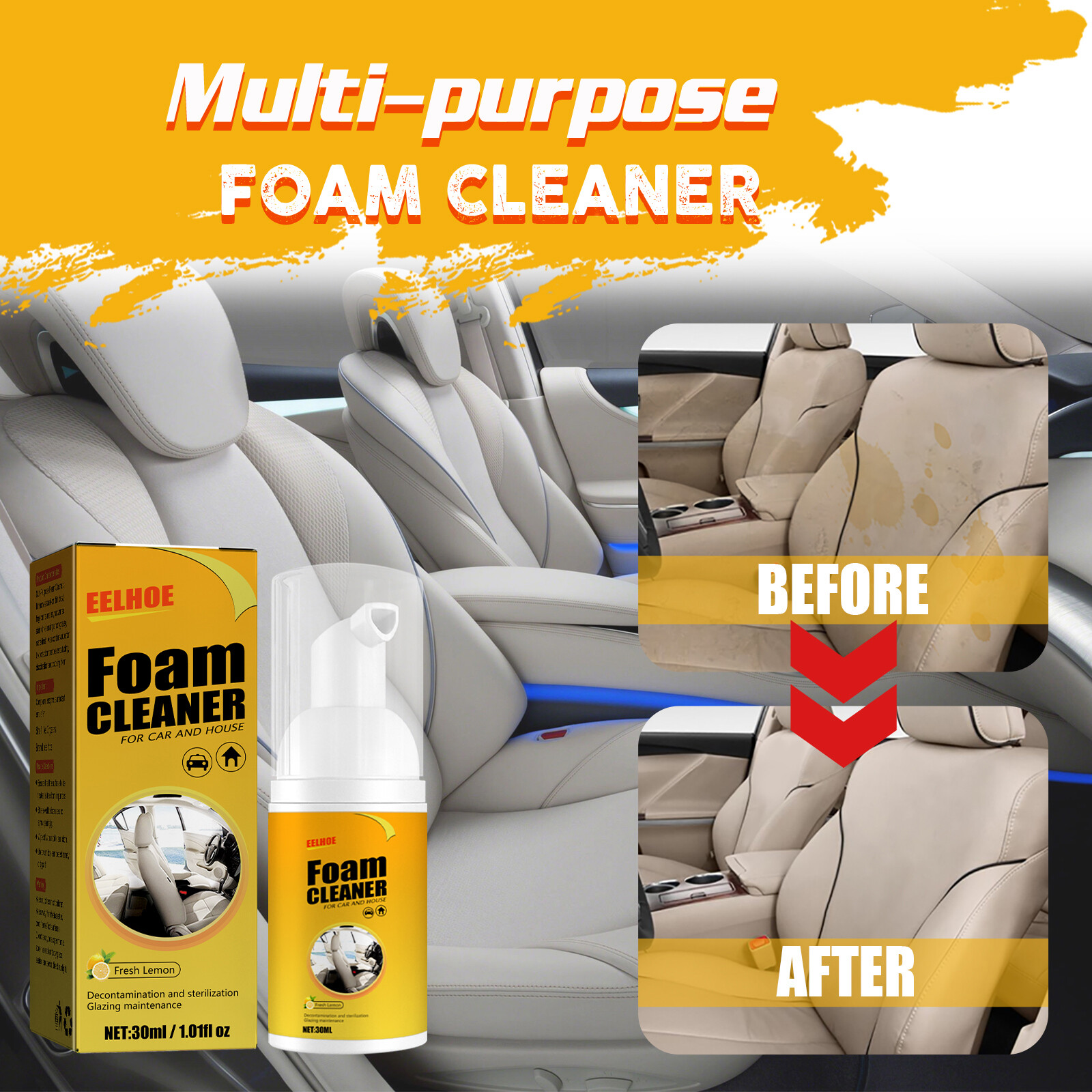 Auto Foam Cleaner For Interior Surfaces Removes Stains Decontamination Cleaner