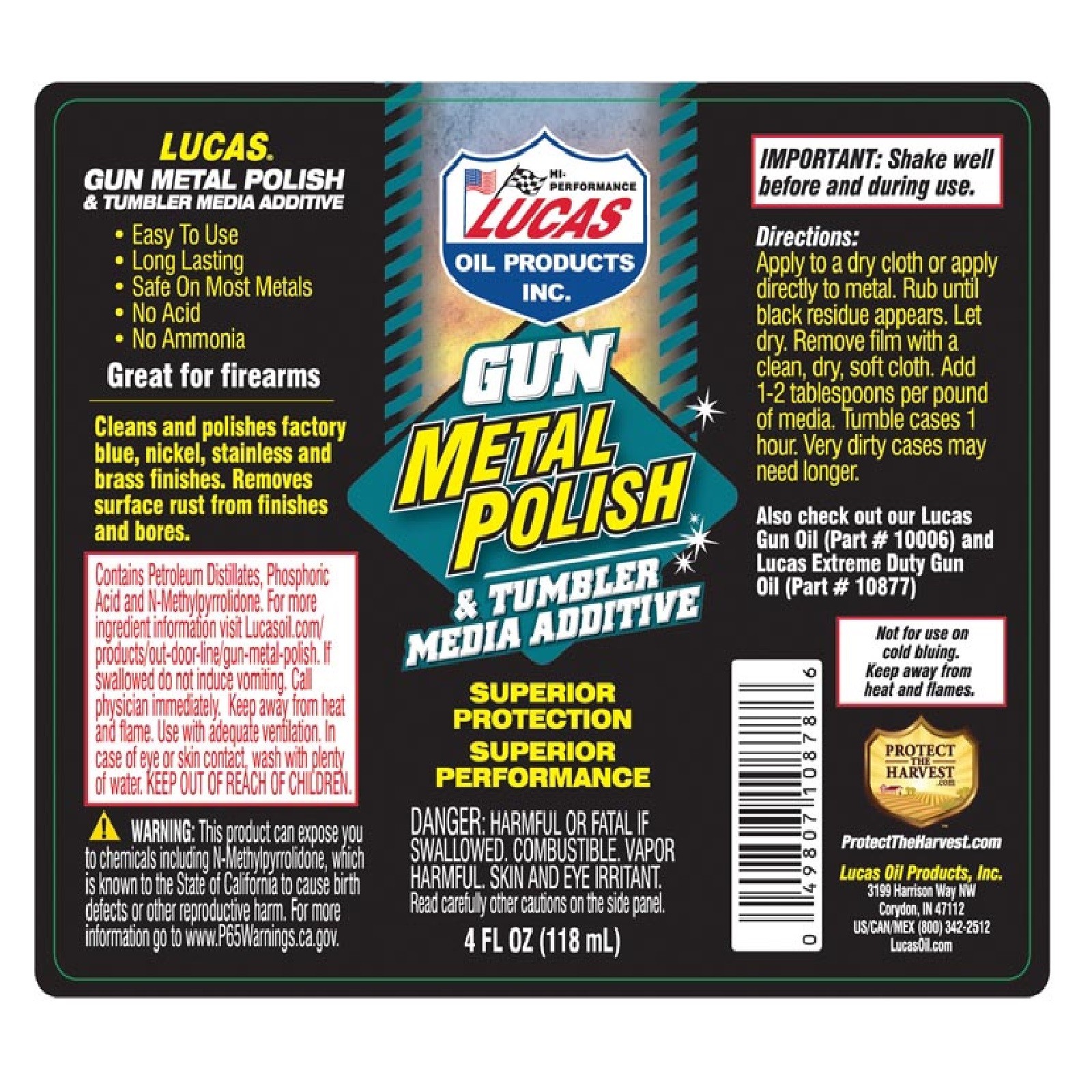 Lucas Oil Gun Metal Polish & Tumbler Media Additive 4 Ounce Bottle Single 10878