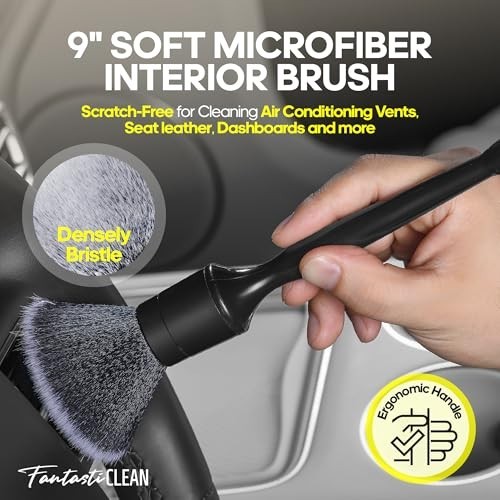 9PC Car Detailing Kit – Boar & Horse Hair Brushes, Microfiber Towels, Scratch-Fr