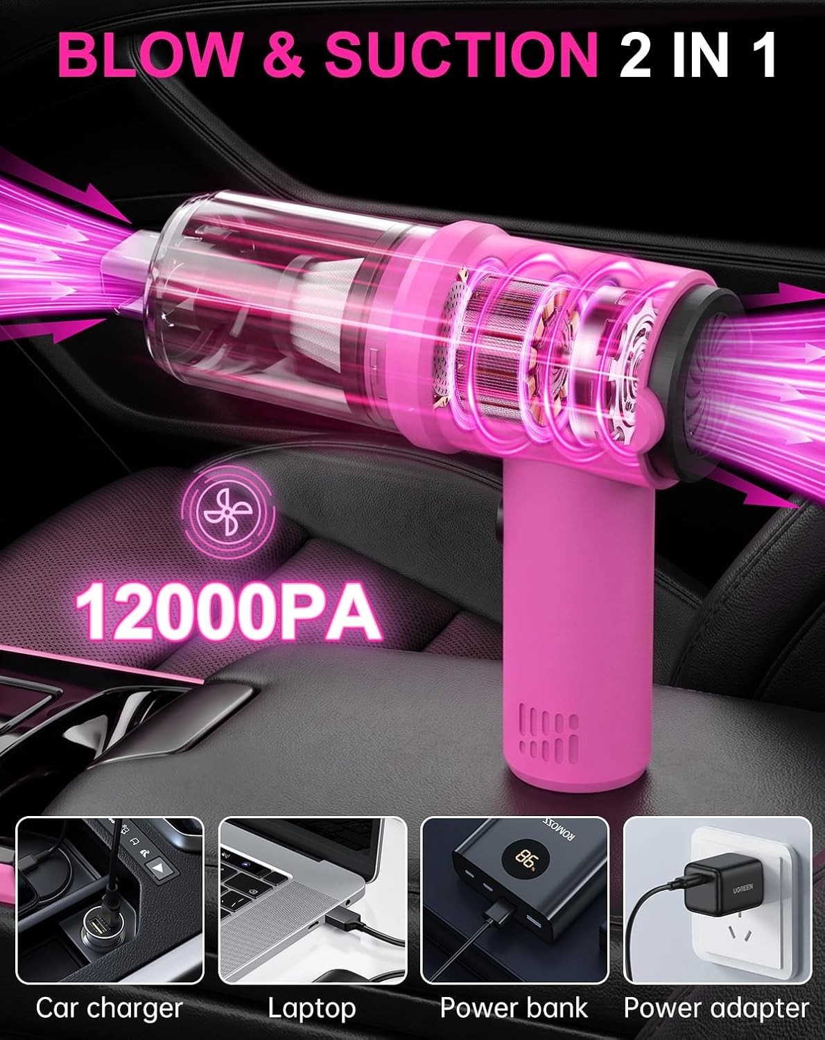 Elegant Portable 4-in-1 Car Cleaning Kit: Cordless Vacuum & Detailing Tools