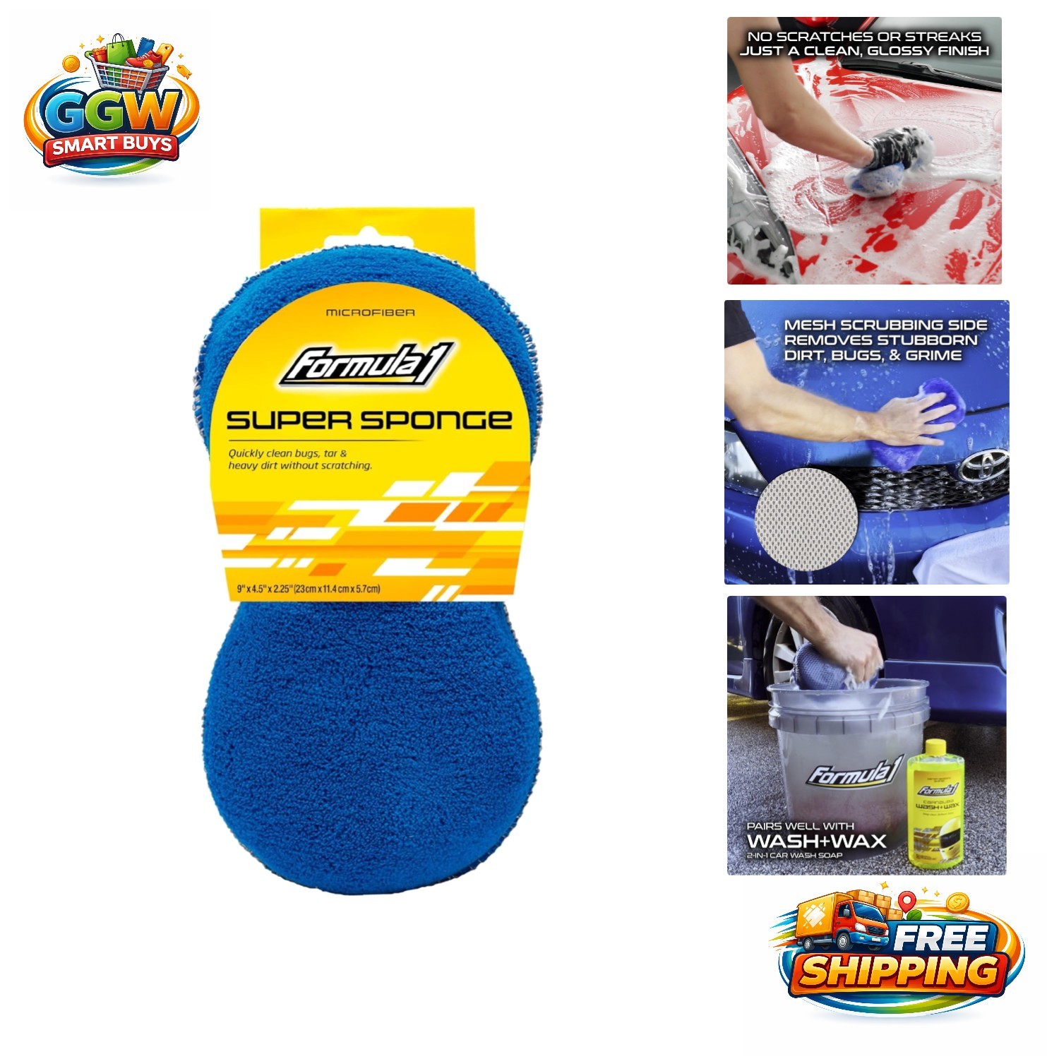 Two-Sided Microfiber Car Wash Sponge – Supreme Scrubbing Power in 9″ x 4.5″