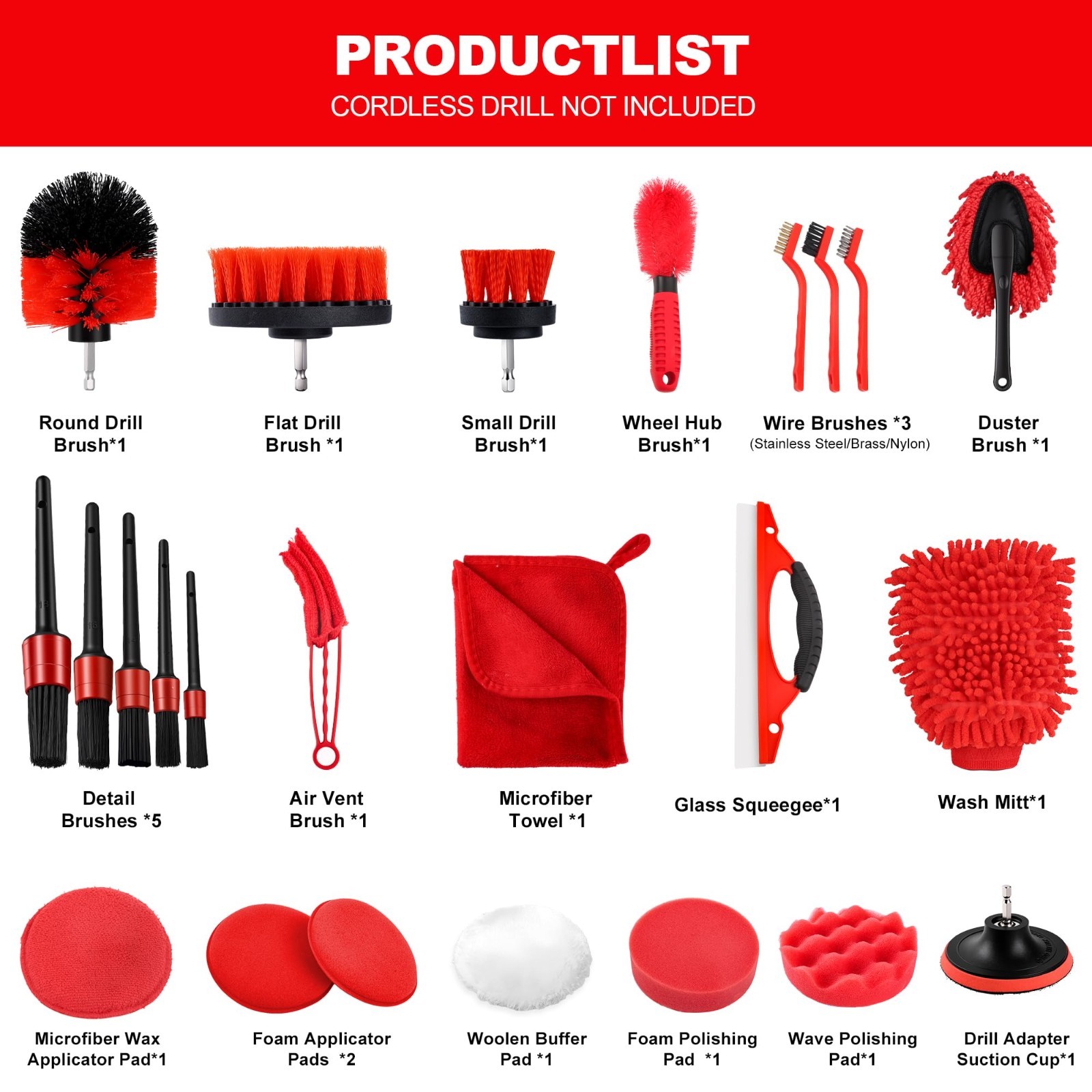 25Pcs Car Detailing Kit – Drill Brushes, Interior & Exterior Cleaning Tools, Whe