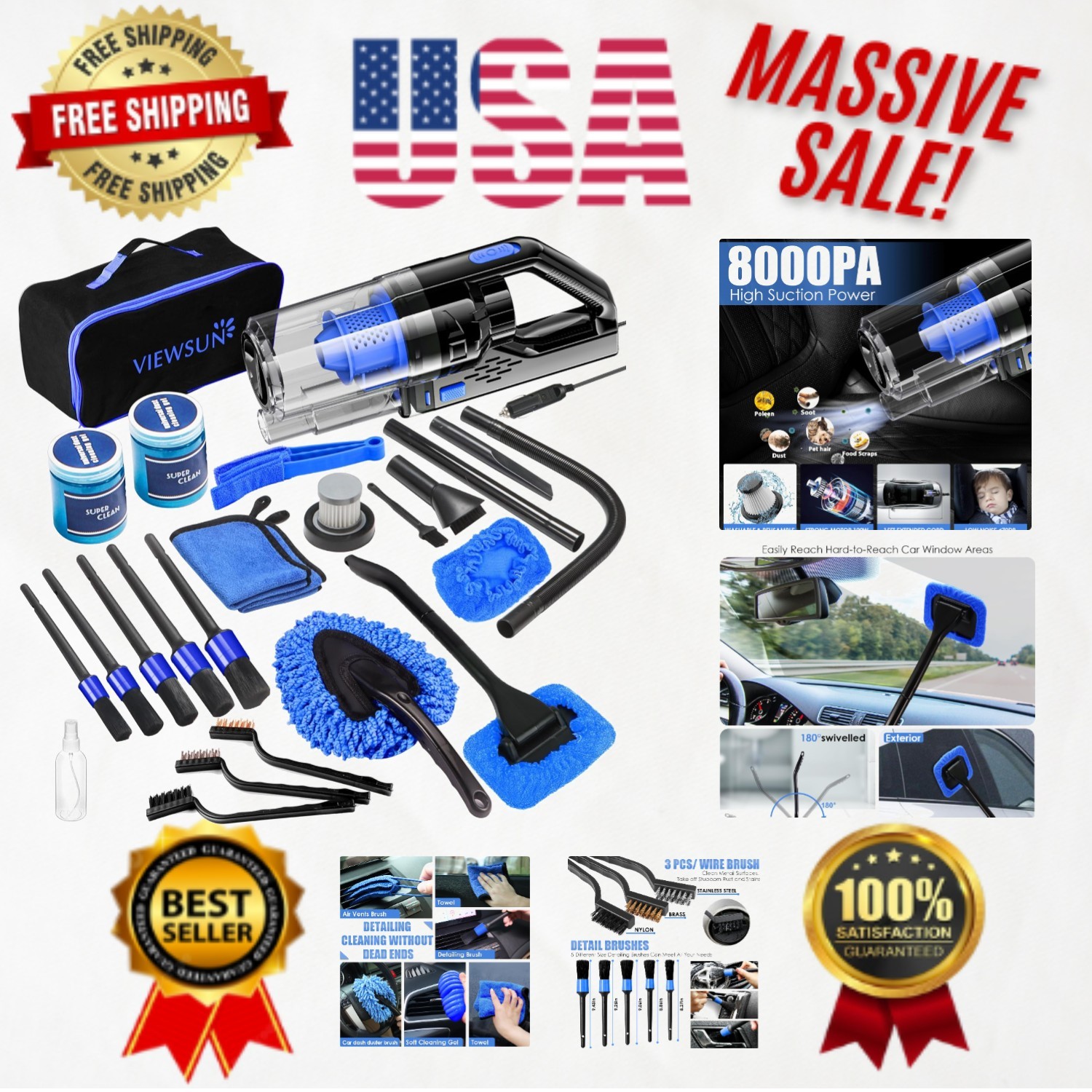 Luxury Car Cleaning Kit with Powerful Handheld Vacuum & Complete Detailing Tools