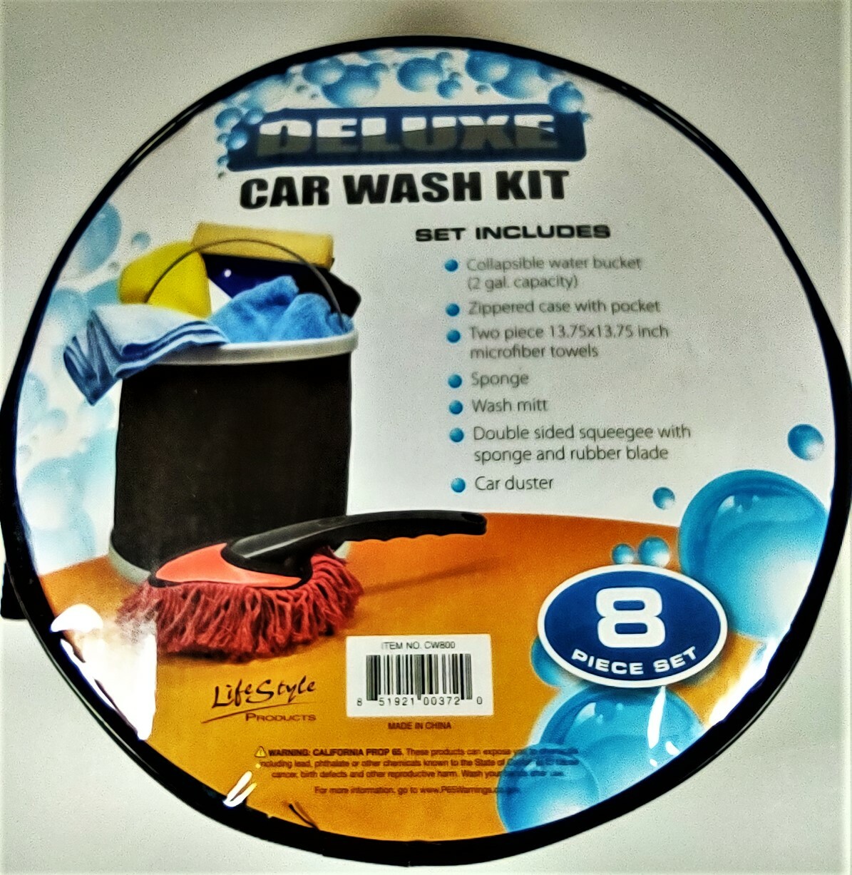 Deluxe Car Wash Kit Bucket Case Mit Duster Sponge Squeegee 8 Piece Set NEW