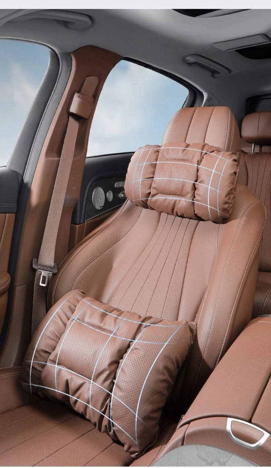 Memory Leather Car Headrest Neck Support Backrest Breathable Punched Design