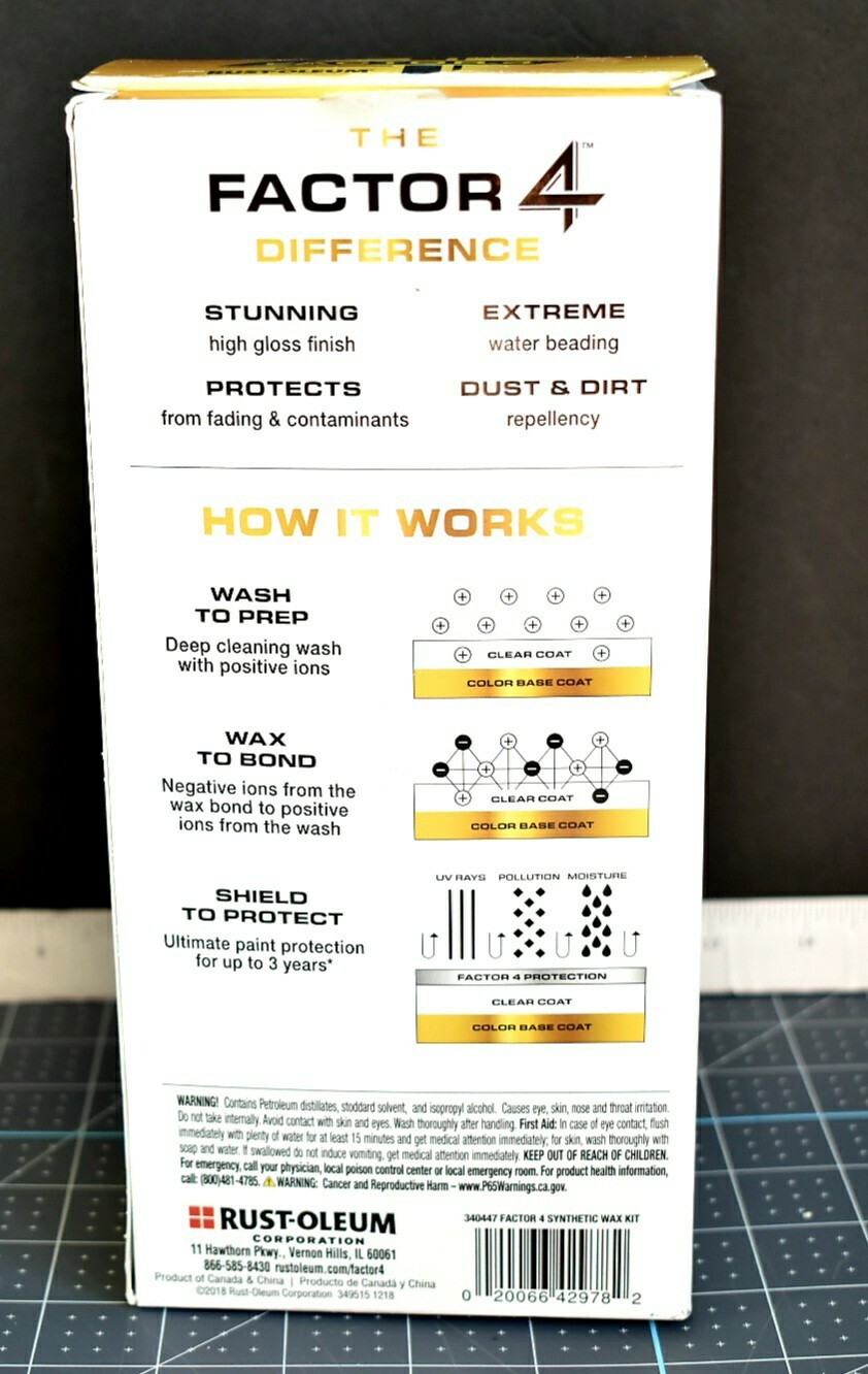 Rust-Oleum Factor 4 Synthetic Car Wax System 345537 New Sealed Box Wash & Wax