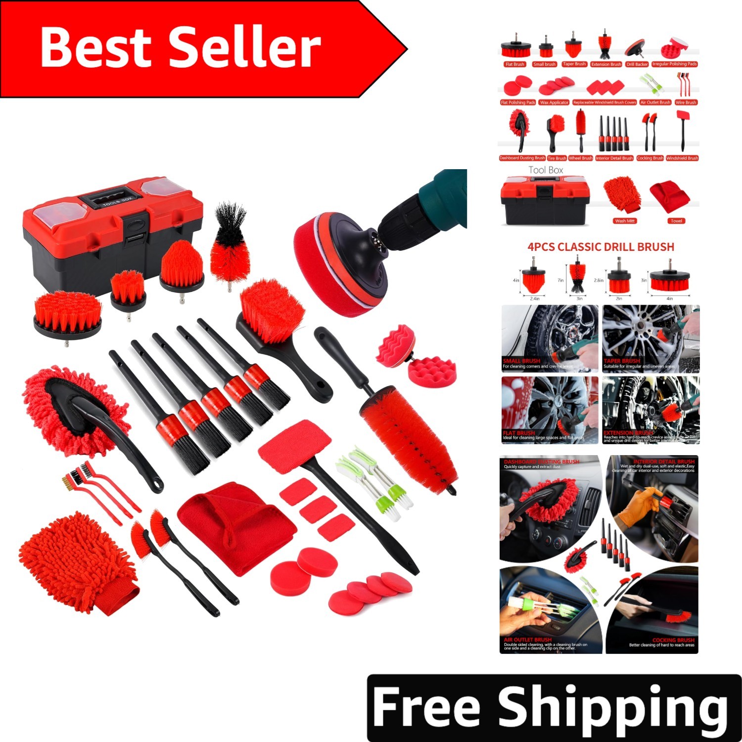 Complete 35-Piece Car Cleaning Set – Tools, Polishing & Waxing Included