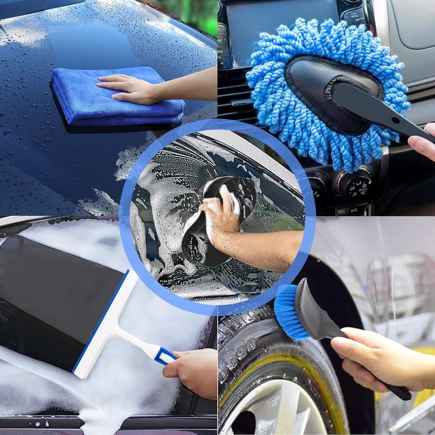 37Pcs Car Wash Kit Cleaning Kits with Foam Gun Sprayer Bucket Towels Tire Brush