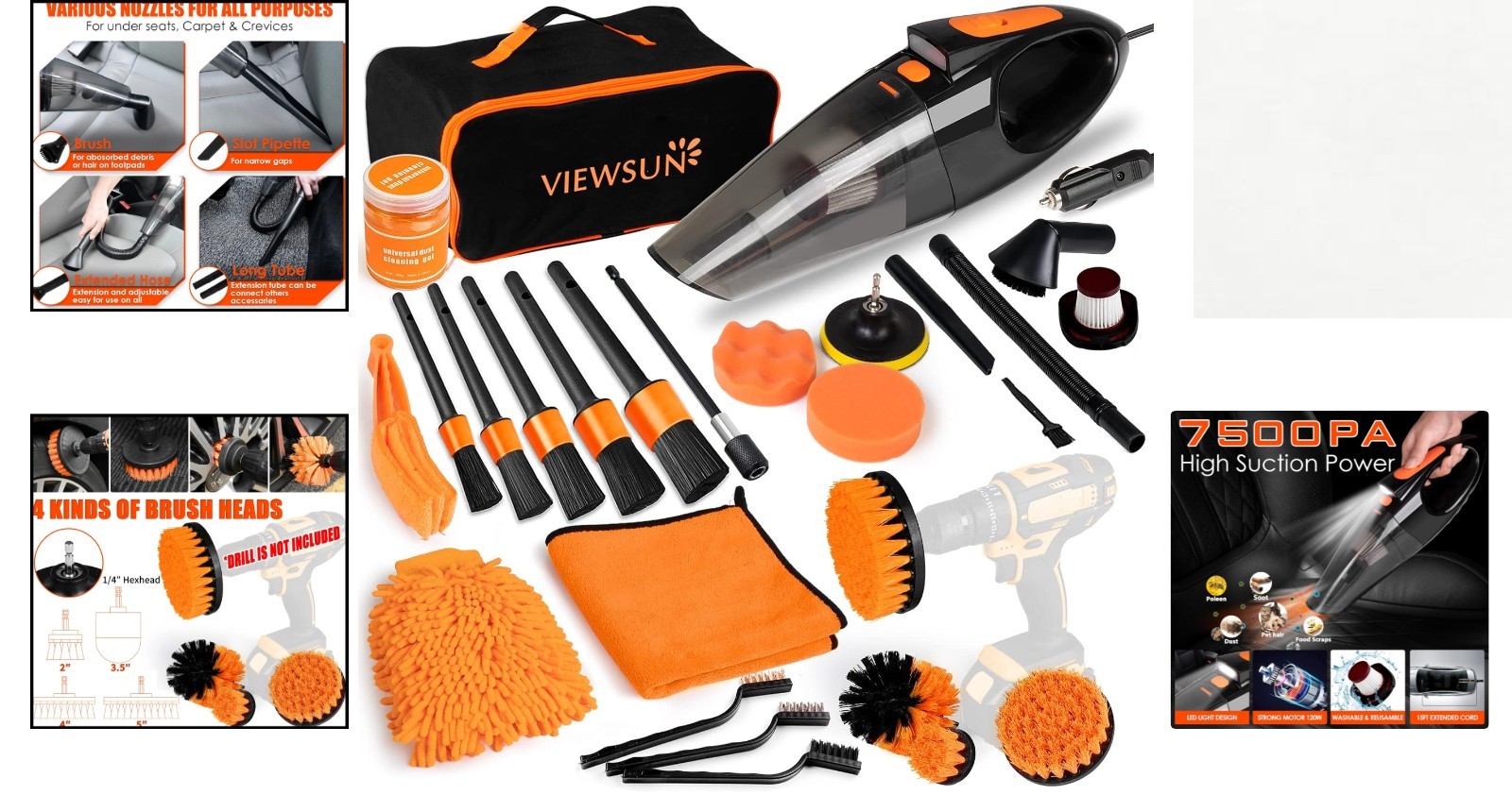 20PCS Car Cleaning Kit with High Power Vacuum & Drill Brush Set – Deep Clean