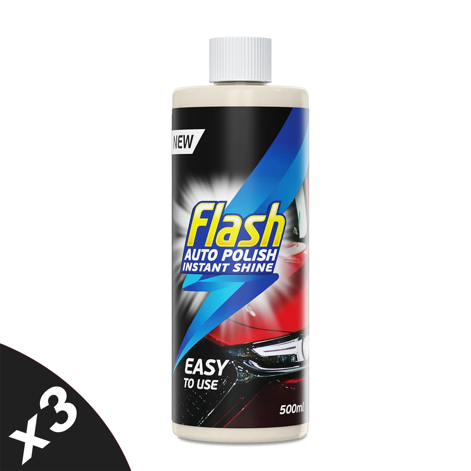 FLASH Car Polish High Gloss Instant Shine Paint Protection & Detailing 3x500ml