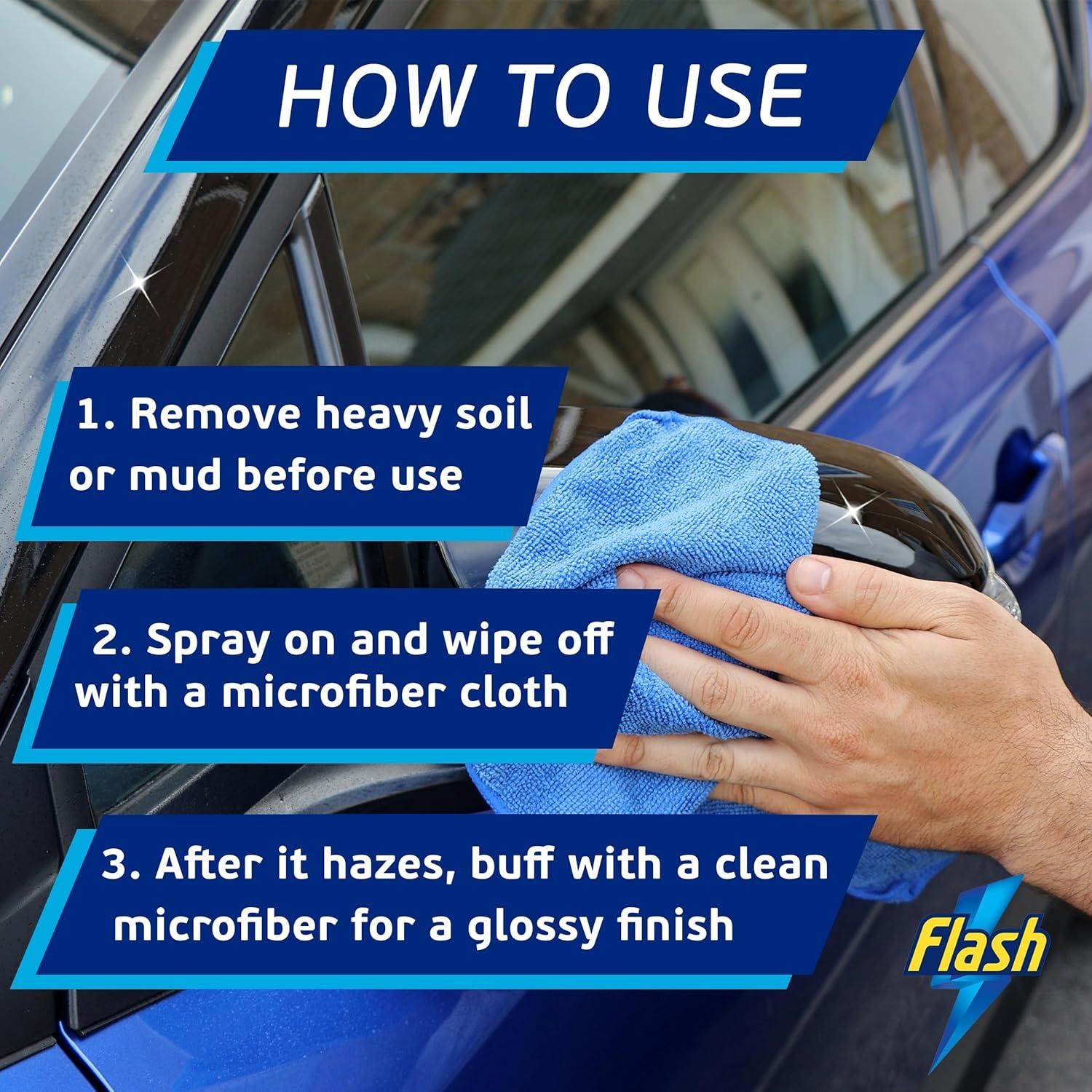Flash Waterless Wash & Wax Quick & Effective Waterless Car Cleaner Spray 2x500ml