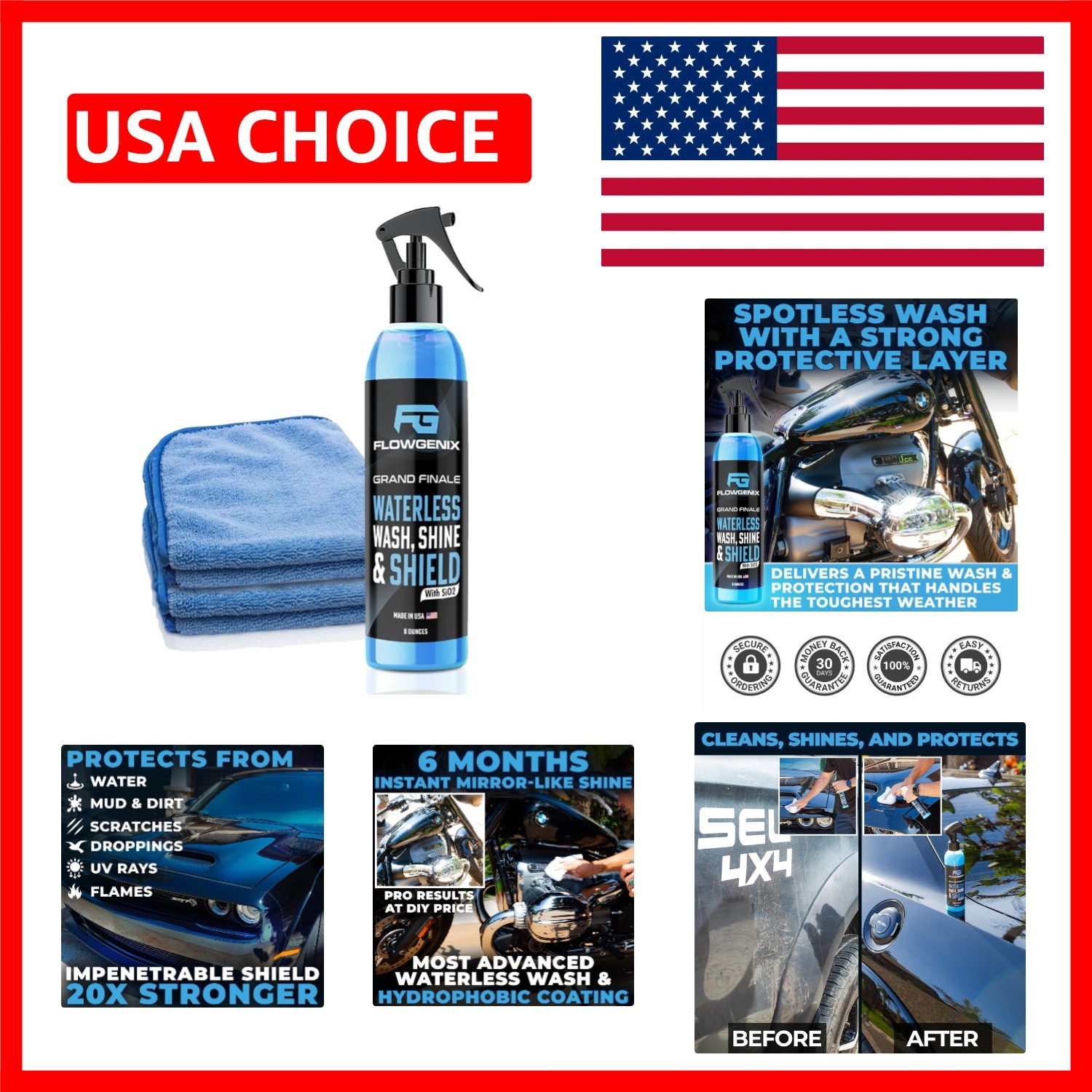 Quick Detailer Spray – Grand Finale Waterless Wash for Cars & Motorcycles – 8 Oz